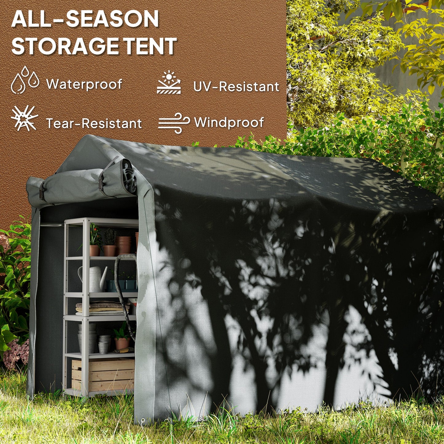7' x 5' Garden Storage Tent, UV Resistant Bike Shed, Patio Storage Shelter with Roll-up Zipper Door, Outdoor Waterproof Carport Shelter for Bike, Motorcycle, Dark Grey