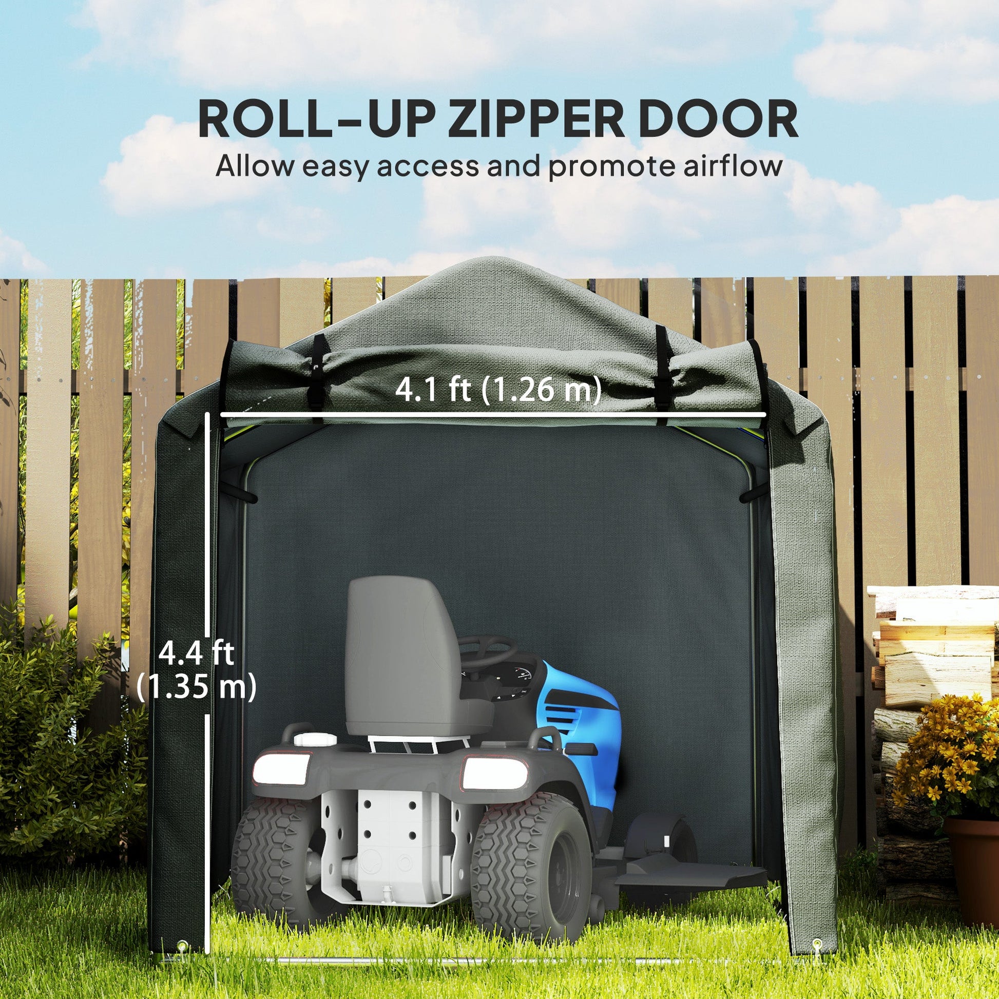 7' x 5' Garden Storage Tent, UV Resistant Bike Shed, Patio Storage Shelter with Roll-up Zipper Door, Outdoor Waterproof Carport Shelter for Bike, Motorcycle, Dark Grey