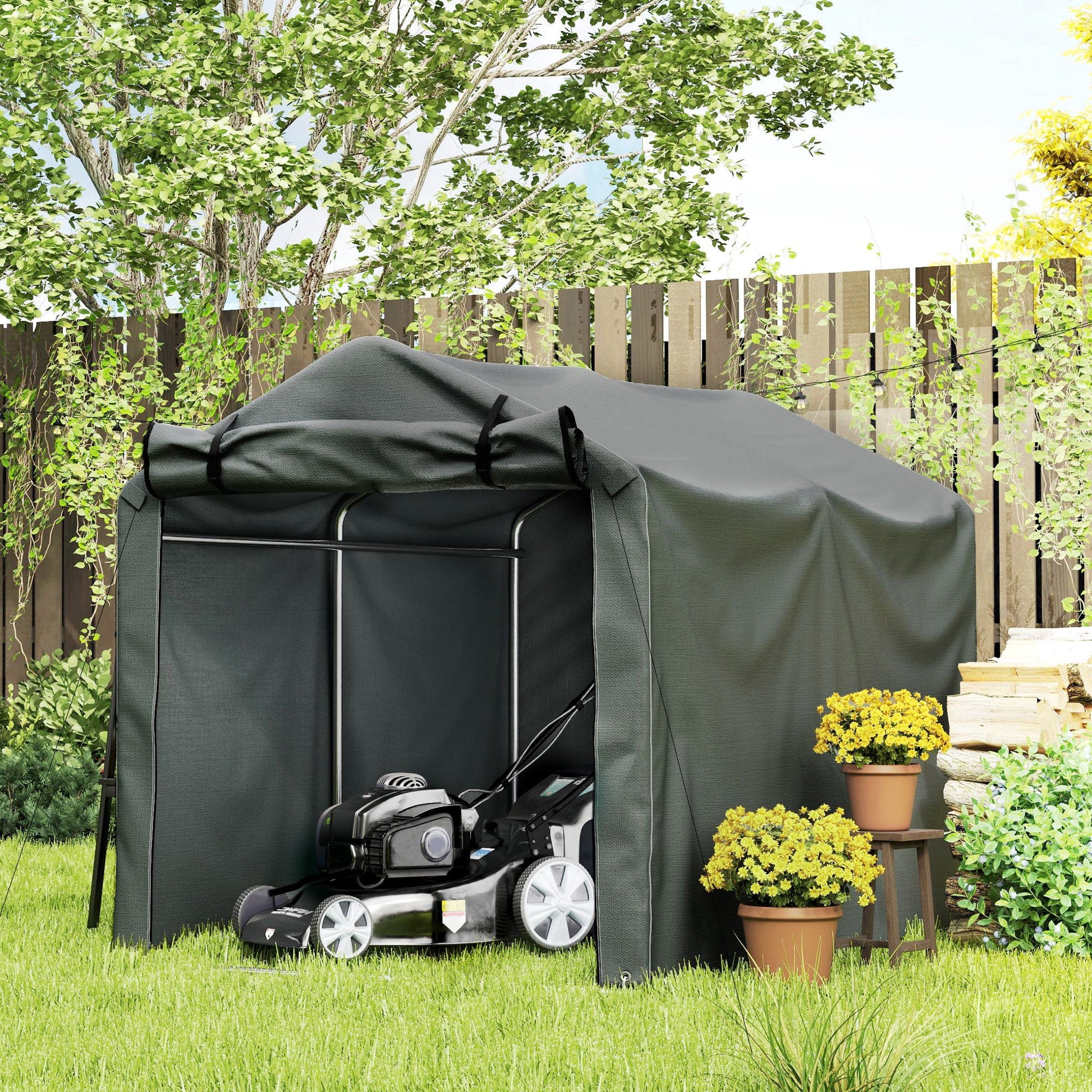 7' x 5' Garden Storage Tent, UV Resistant Bike Shed, Patio Storage Shelter with Roll-up Zipper Door, Outdoor Waterproof Carport Shelter for Bike, Motorcycle, Dark Grey