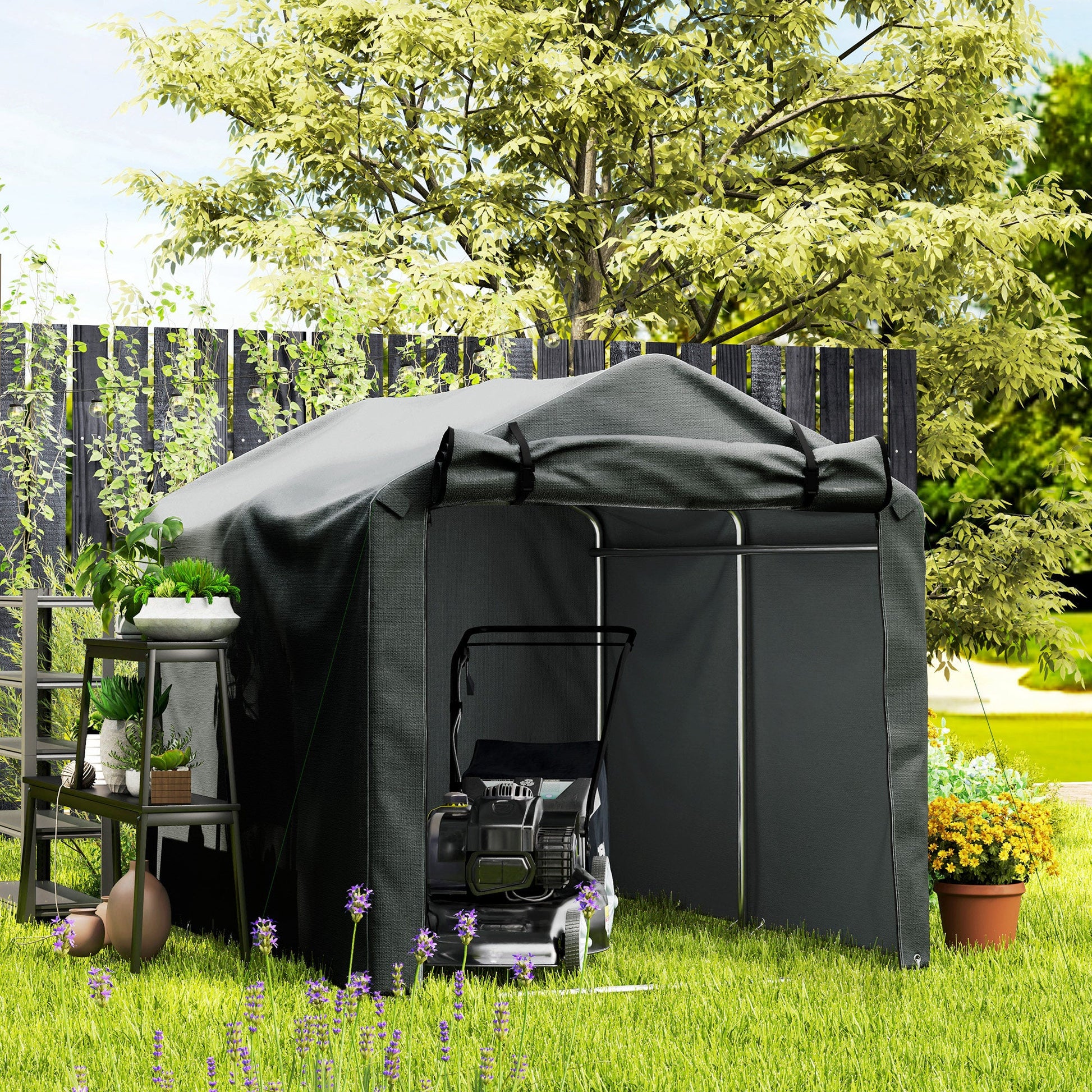 7' x 5' Garden Storage Tent, UV Resistant Bike Shed, Patio Storage Shelter with Roll-up Zipper Door, Outdoor Waterproof Carport Shelter for Bike, Motorcycle, Dark Grey
