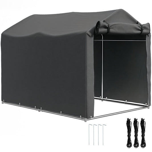 7' x 5' Garden Storage Tent, UV Resistant Bike Shed, Patio Storage Shelter with Roll-up Zipper Door, Outdoor Waterproof Carport Shelter for Bike, Motorcycle, Dark Grey