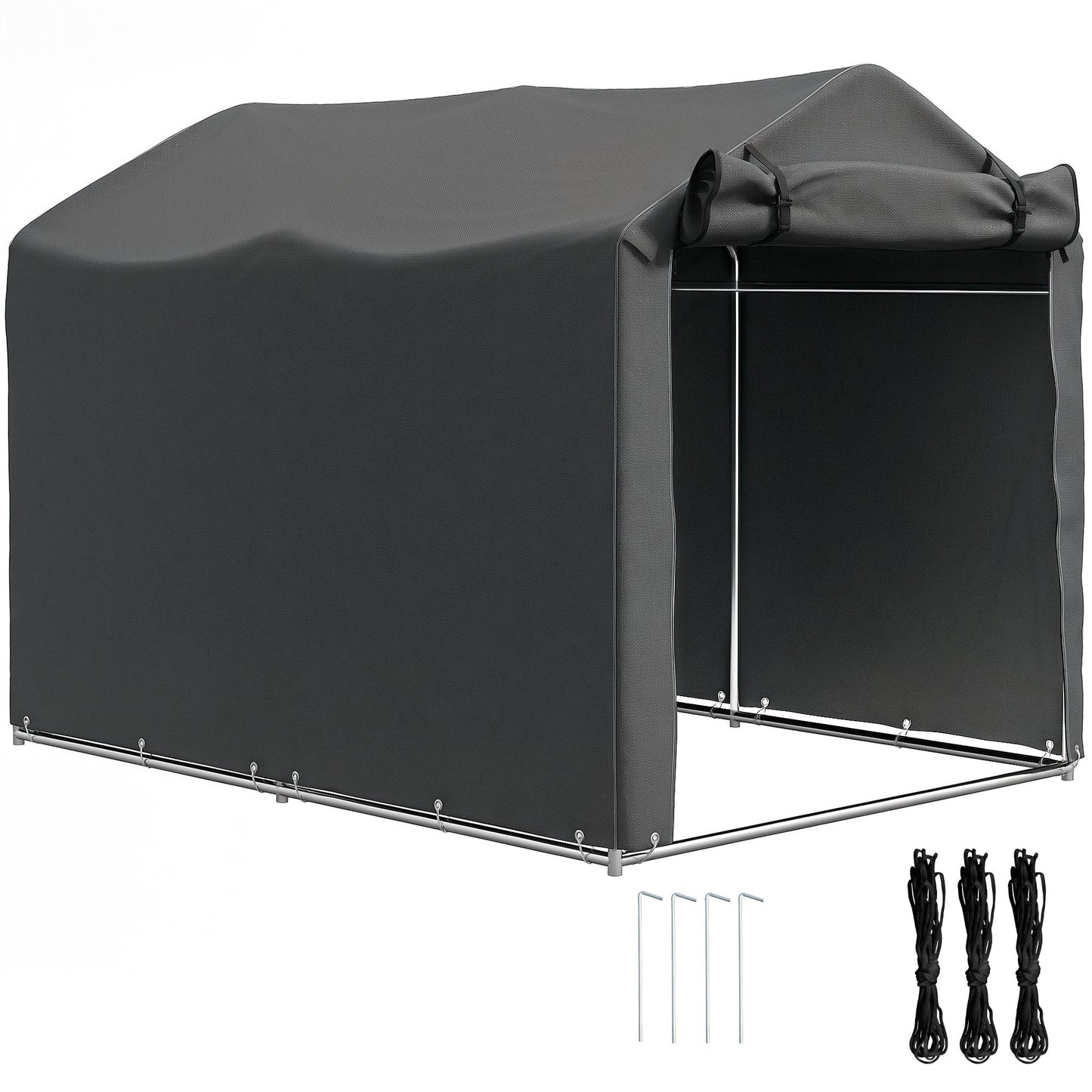 7' x 5' Garden Storage Tent, UV Resistant Bike Shed, Patio Storage Shelter with Roll-up Zipper Door, Outdoor Waterproof Carport Shelter for Bike, Motorcycle, Dark Grey