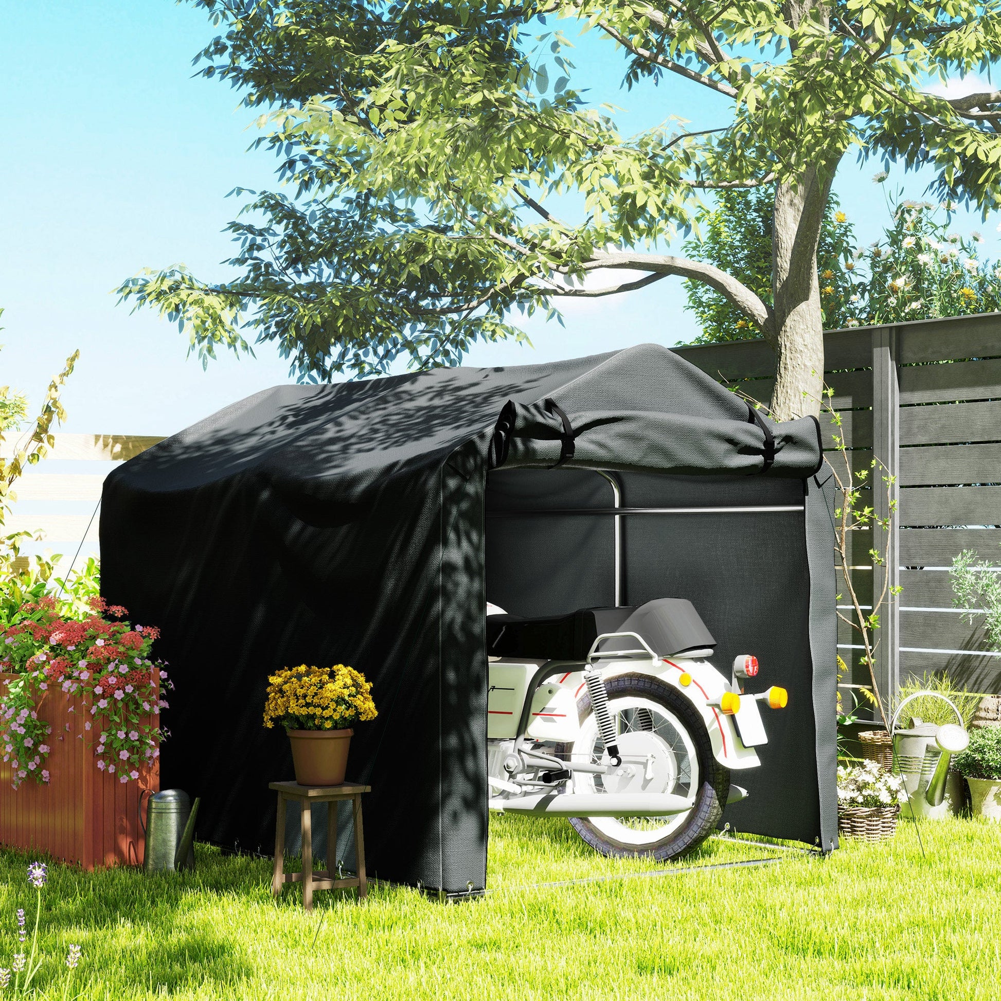 7' x 5' Garden Storage Tent, UV Resistant Bike Shed, Patio Storage Shelter with Roll-up Zipper Door, Outdoor Waterproof Carport Shelter for Bike, Motorcycle, Dark Grey
