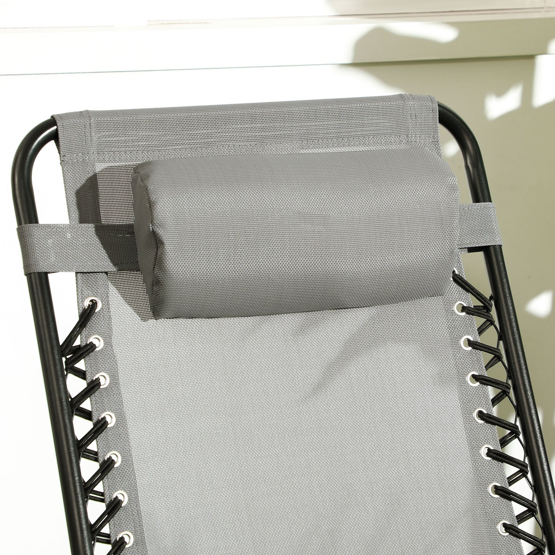 2pc Patio Foldable Rocking Chair Set w/ Breathable Mesh Seat & Backrest, Padded Headrest for Park, Backyard, Garden, Grey