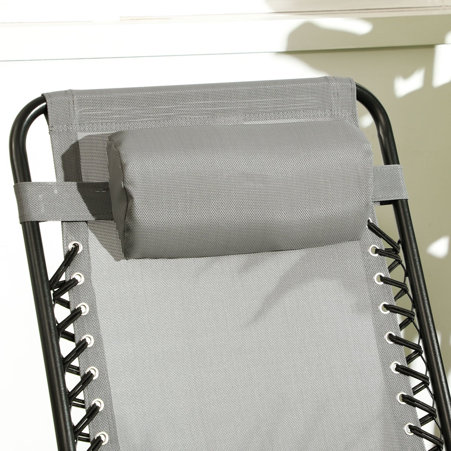 2pc Patio Foldable Rocking Chair Set w/ Breathable Mesh Seat & Backrest, Padded Headrest for Park, Backyard, Garden, Grey
