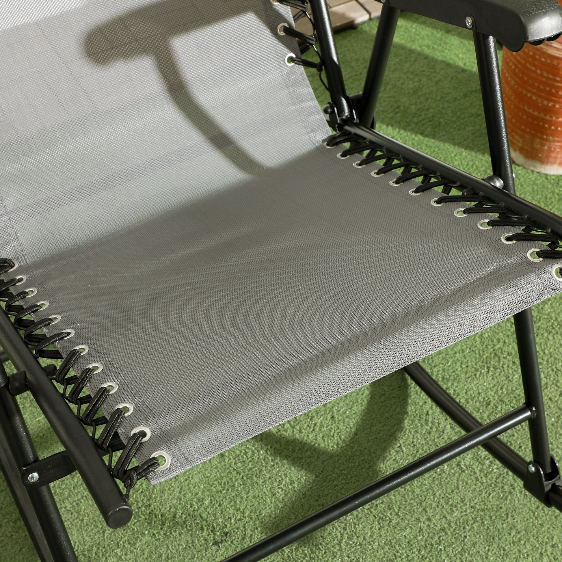 2pc Patio Foldable Rocking Chair Set w/ Breathable Mesh Seat & Backrest, Padded Headrest for Park, Backyard, Garden, Grey