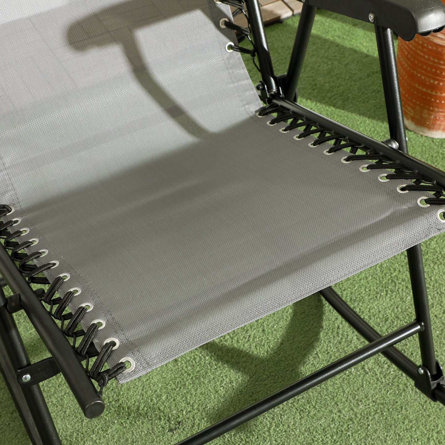 2pc Patio Foldable Rocking Chair Set w/ Breathable Mesh Seat & Backrest, Padded Headrest for Park, Backyard, Garden, Grey