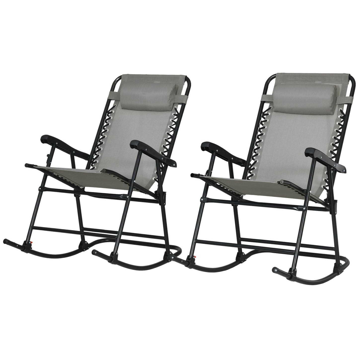 2pc Patio Foldable Rocking Chair Set w/ Breathable Mesh Seat & Backrest, Padded Headrest for Park, Backyard, Garden, Grey