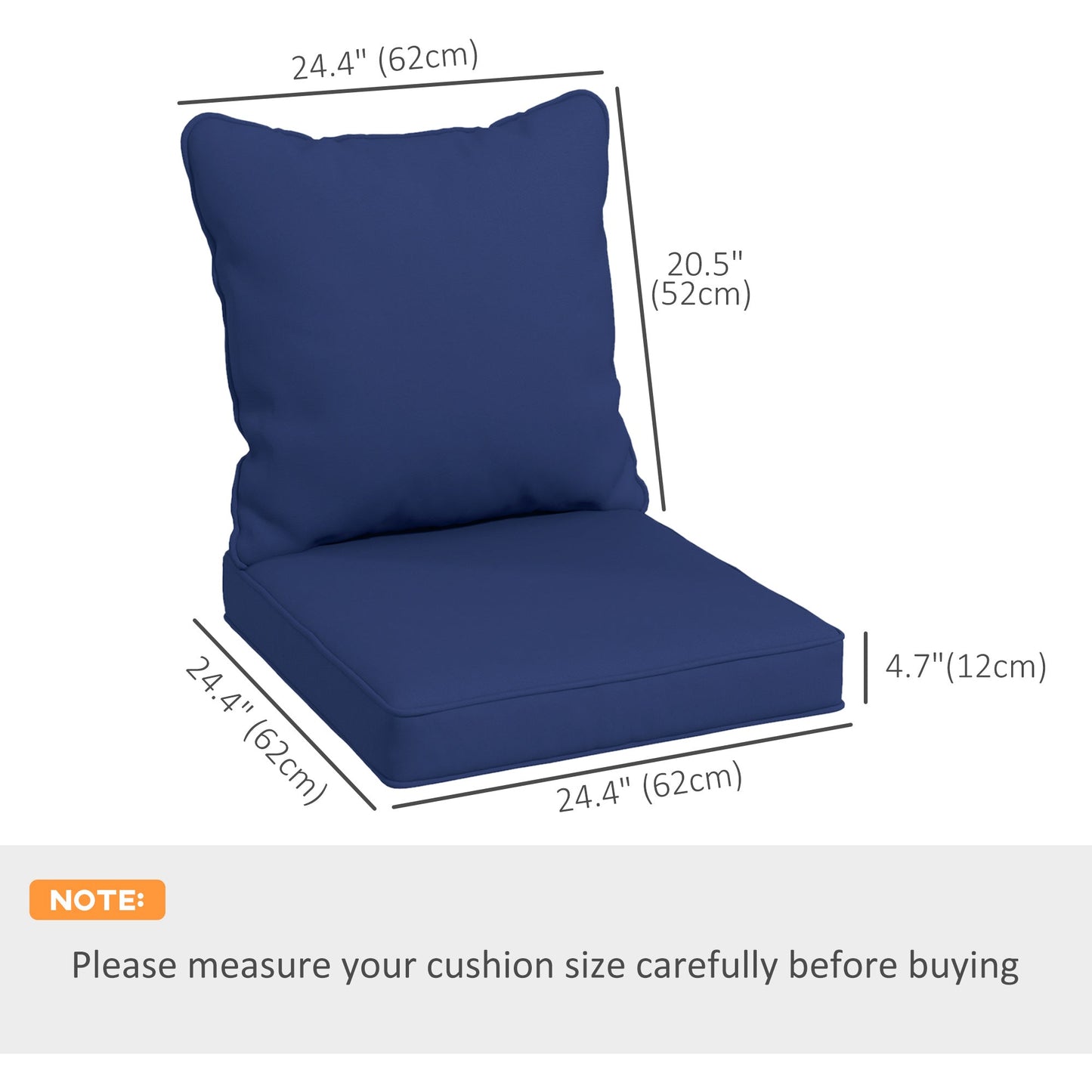 4-Piece Patio Chair Cushions Pillows, Back and Seat Replacement Patio Cushions Set for Indoor Outdoor Garden Furniture, Dark Blue