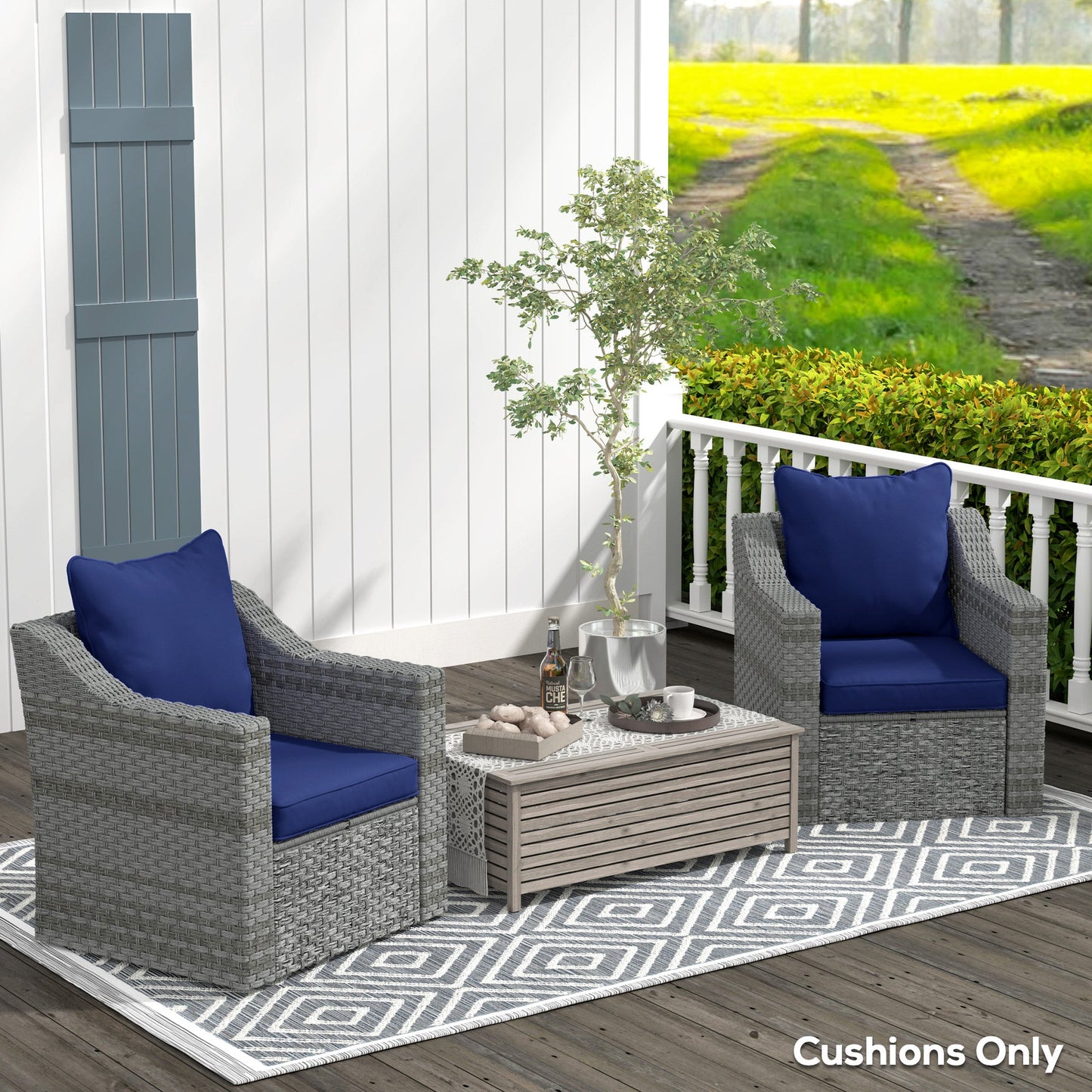 4-Piece Patio Chair Cushions Pillows, Back and Seat Replacement Patio Cushions Set for Indoor Outdoor Garden Furniture, Dark Blue
