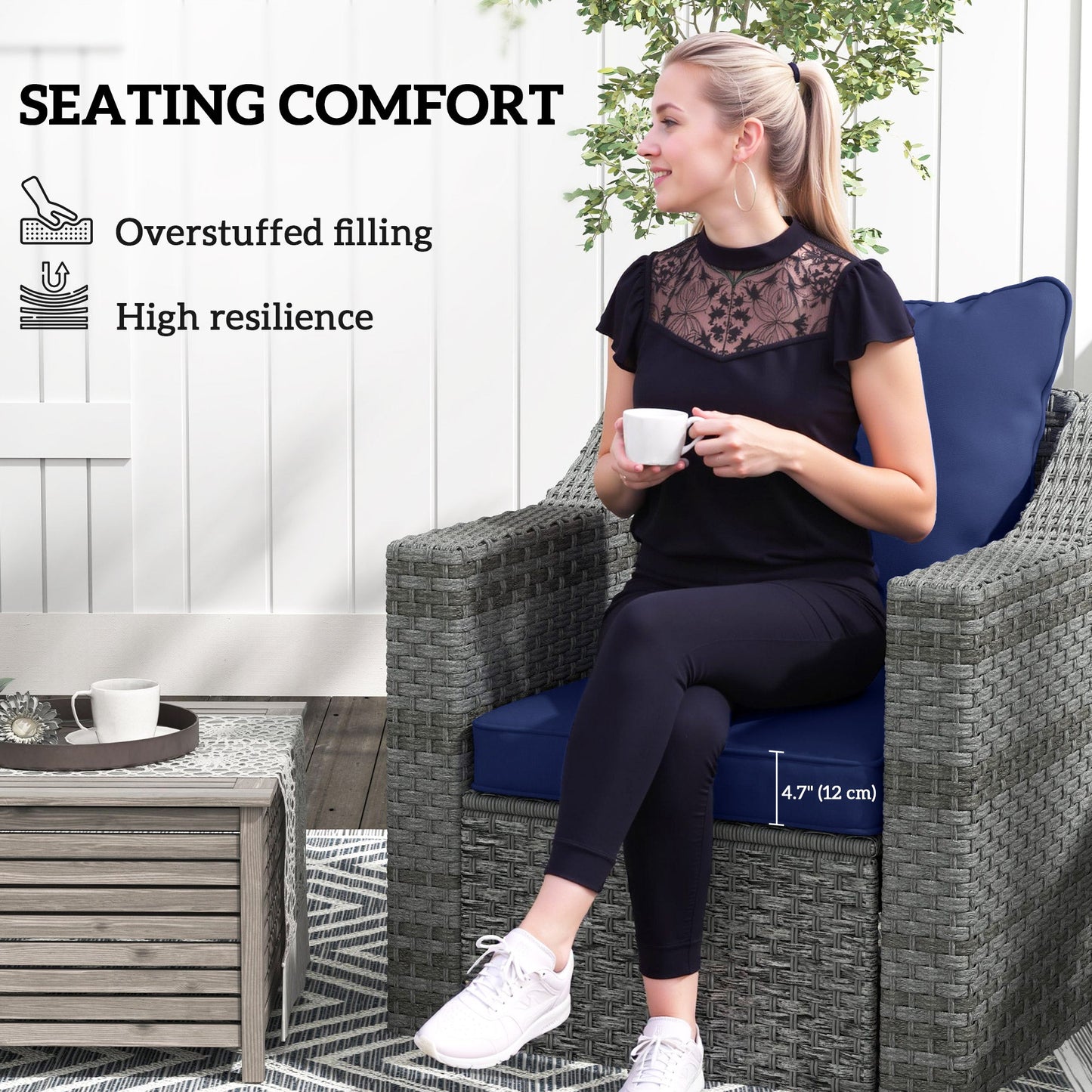 4-Piece Patio Chair Cushions Pillows, Back and Seat Replacement Patio Cushions Set for Indoor Outdoor Garden Furniture, Dark Blue