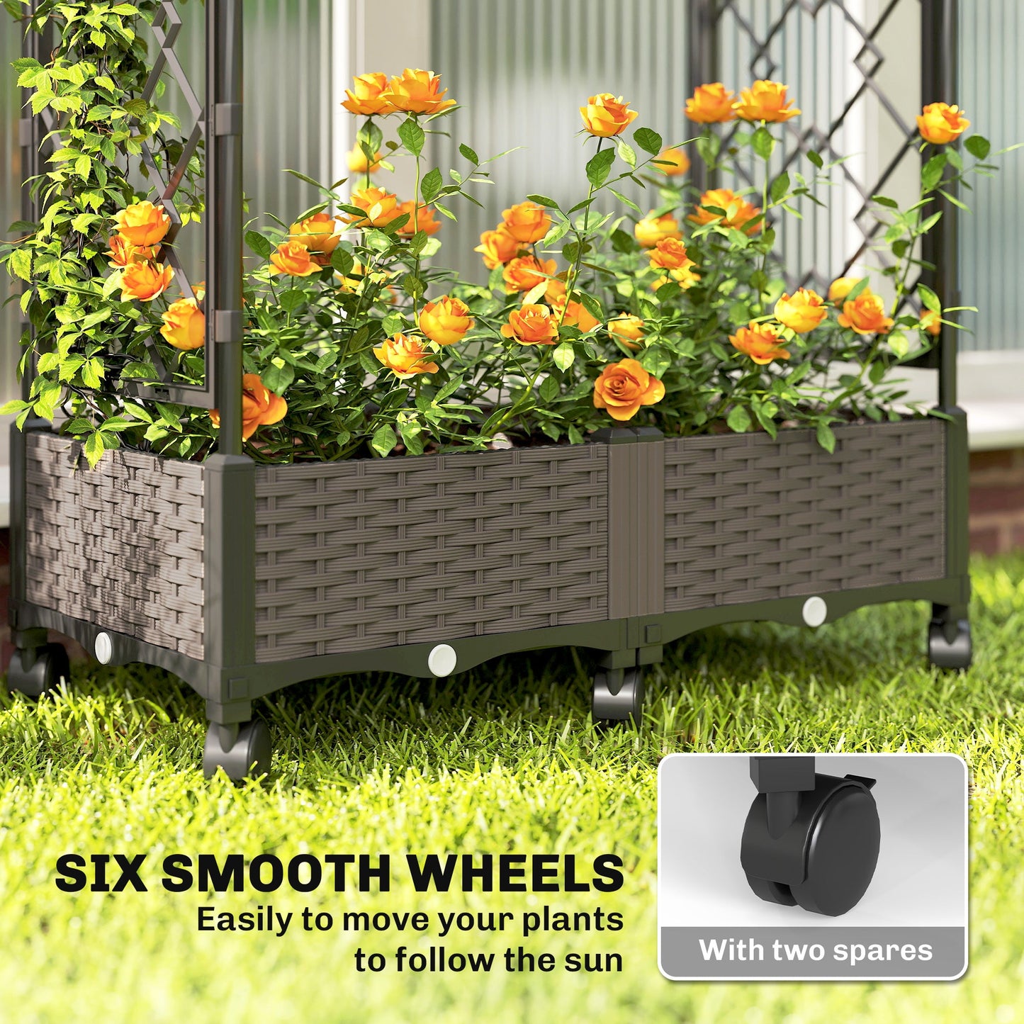 Raised Garden Bed with Arch Trellis, Raised Bed for Garden on Wheels with Side Trellis, Self Watering Outdoor Planter Box for Climbing Plants, Flowers, Herbs