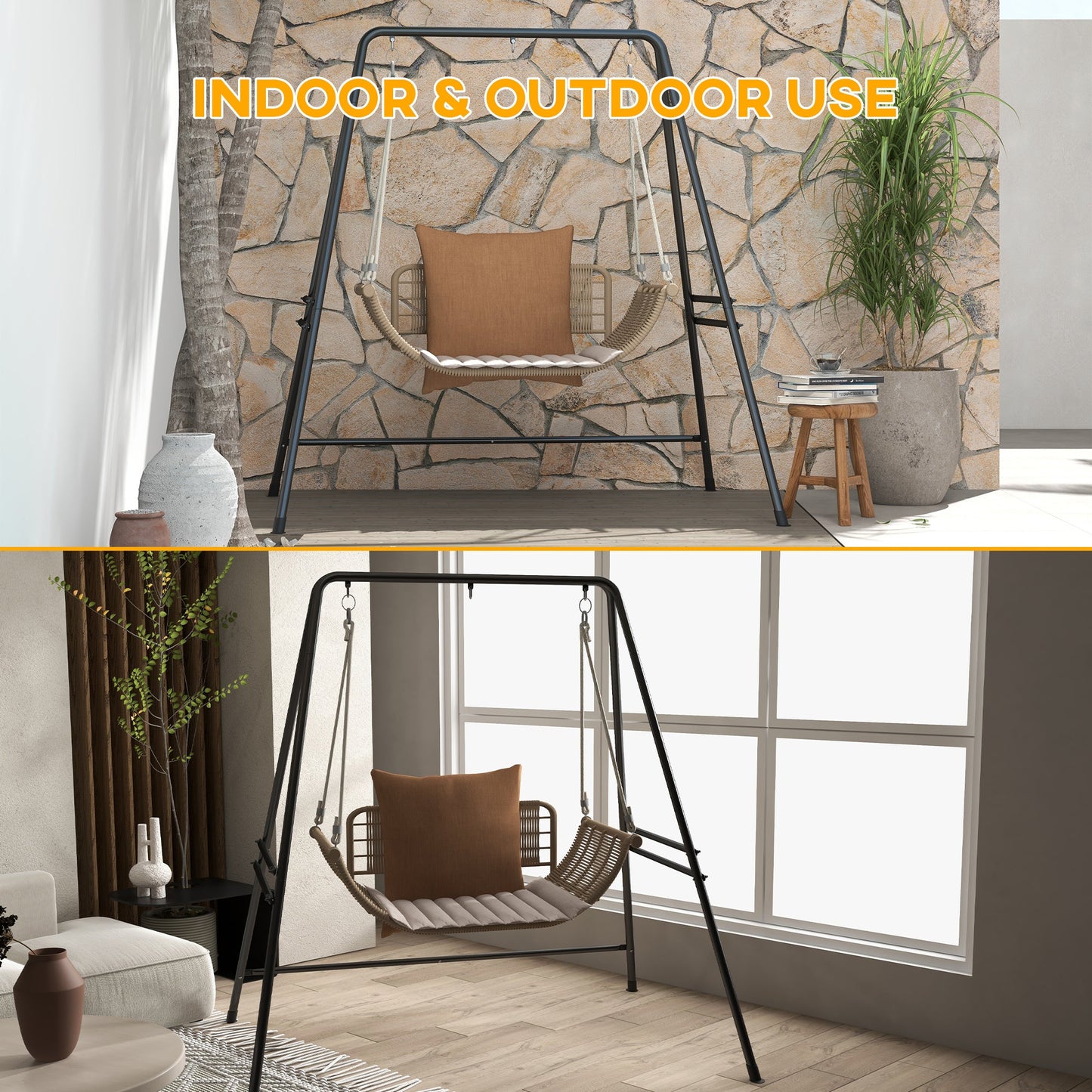 Hammock Chair Stand, Hanging Heavy Duty Metal Frame Hammock Stand for Hanging Hammock Air Porch Swing Chair, Egg Cahir, Indoor & Outdoor Use, Black