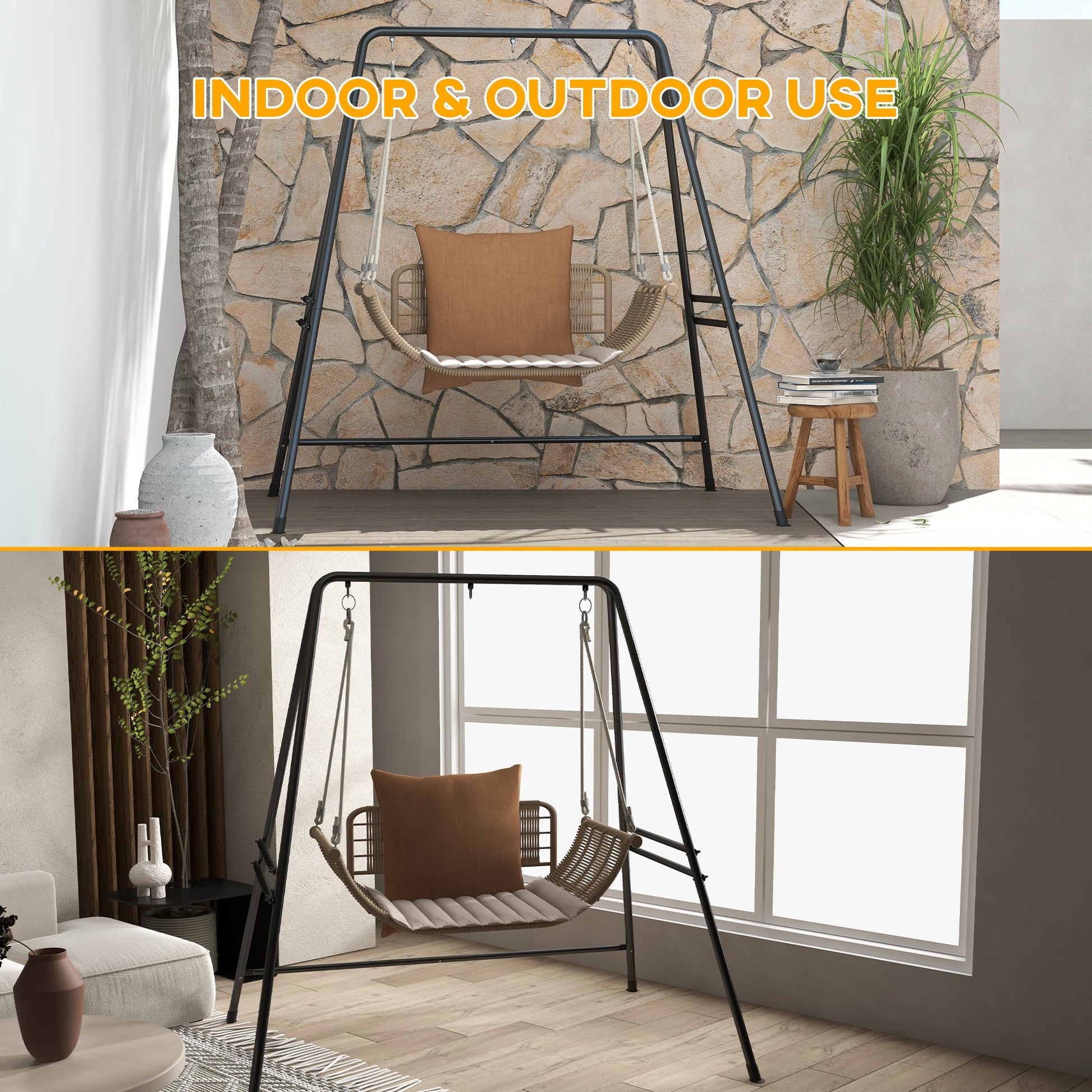Hammock Chair Stand, Hanging Heavy Duty Metal Frame Hammock Stand for Hanging Hammock Air Porch Swing Chair, Egg Cahir, Indoor & Outdoor Use, Black