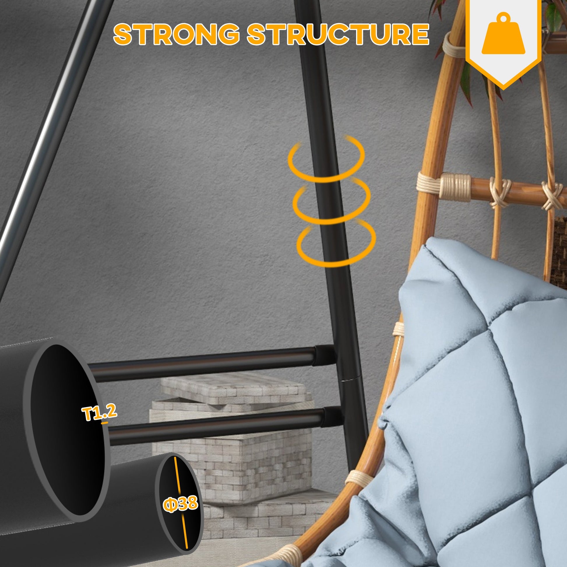 Hammock Chair Stand, Hanging Heavy Duty Metal Frame Hammock Stand for Hanging Hammock Air Porch Swing Chair, Egg Cahir, Indoor & Outdoor Use, Black