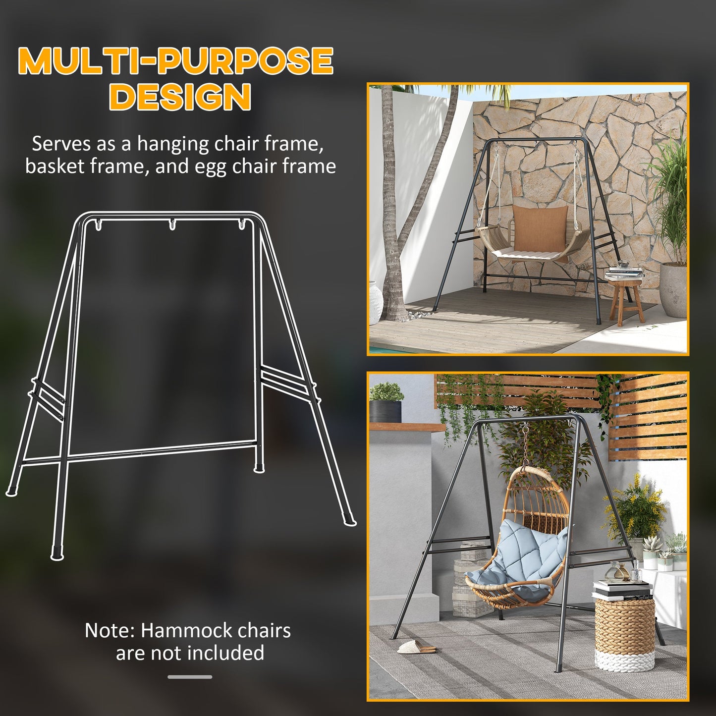 Hammock Chair Stand, Hanging Heavy Duty Metal Frame Hammock Stand for Hanging Hammock Air Porch Swing Chair, Egg Cahir, Indoor & Outdoor Use, Black