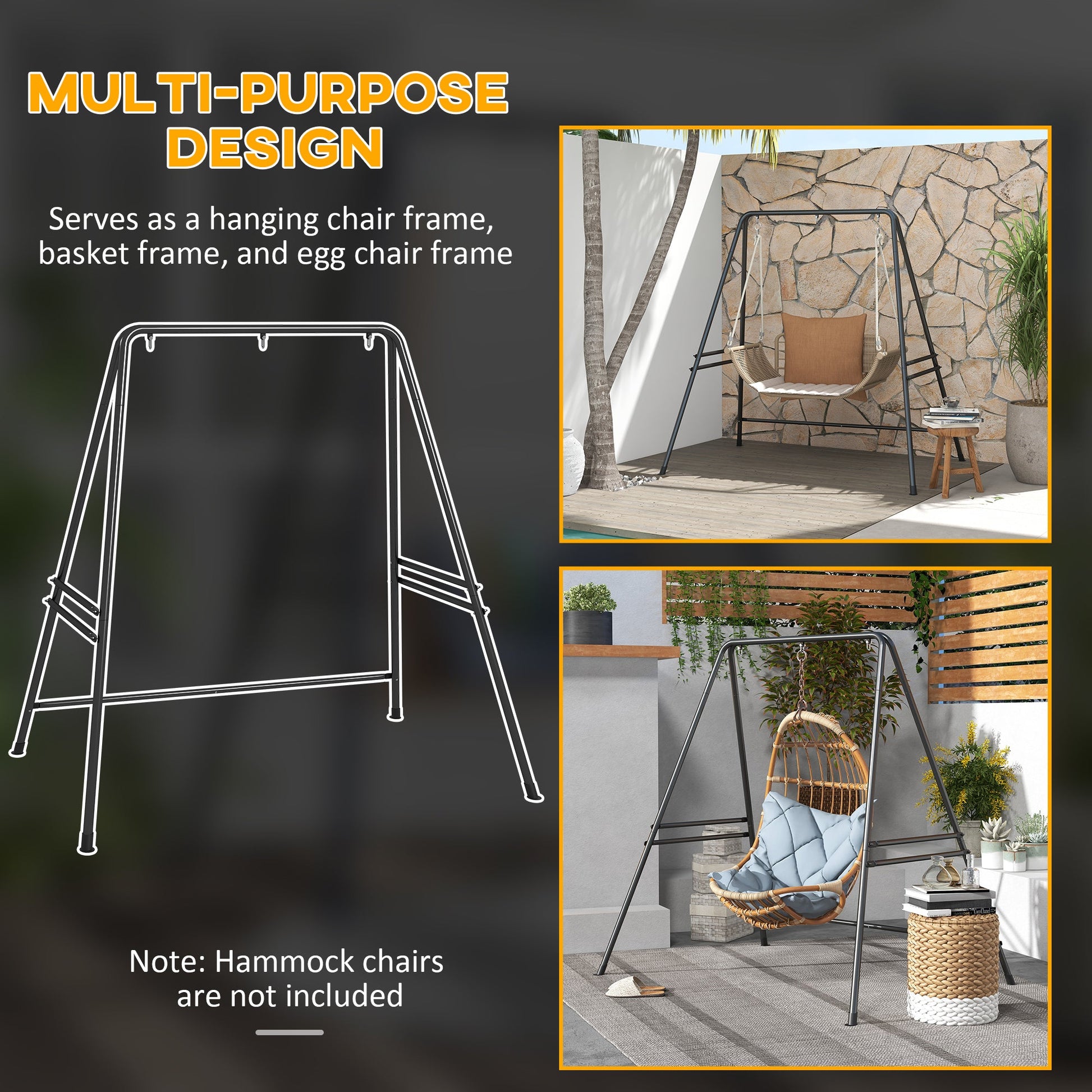 Hammock Chair Stand, Hanging Heavy Duty Metal Frame Hammock Stand for Hanging Hammock Air Porch Swing Chair, Egg Cahir, Indoor & Outdoor Use, Black