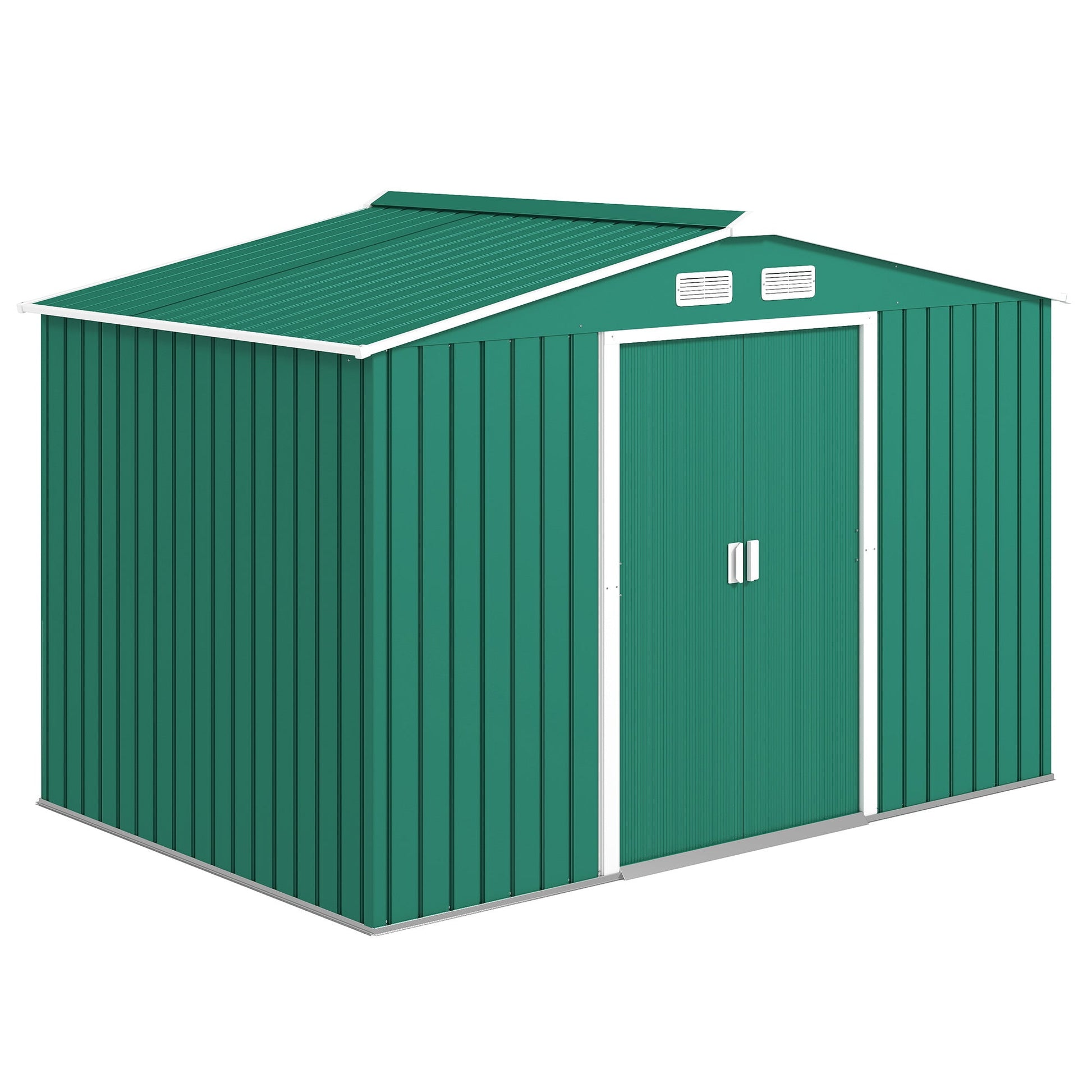 9' x 6' Garden Storage Shed with Foundation Kit, Metal Tool Storage House with Double Doors for Outdoor Patio Yard, Green