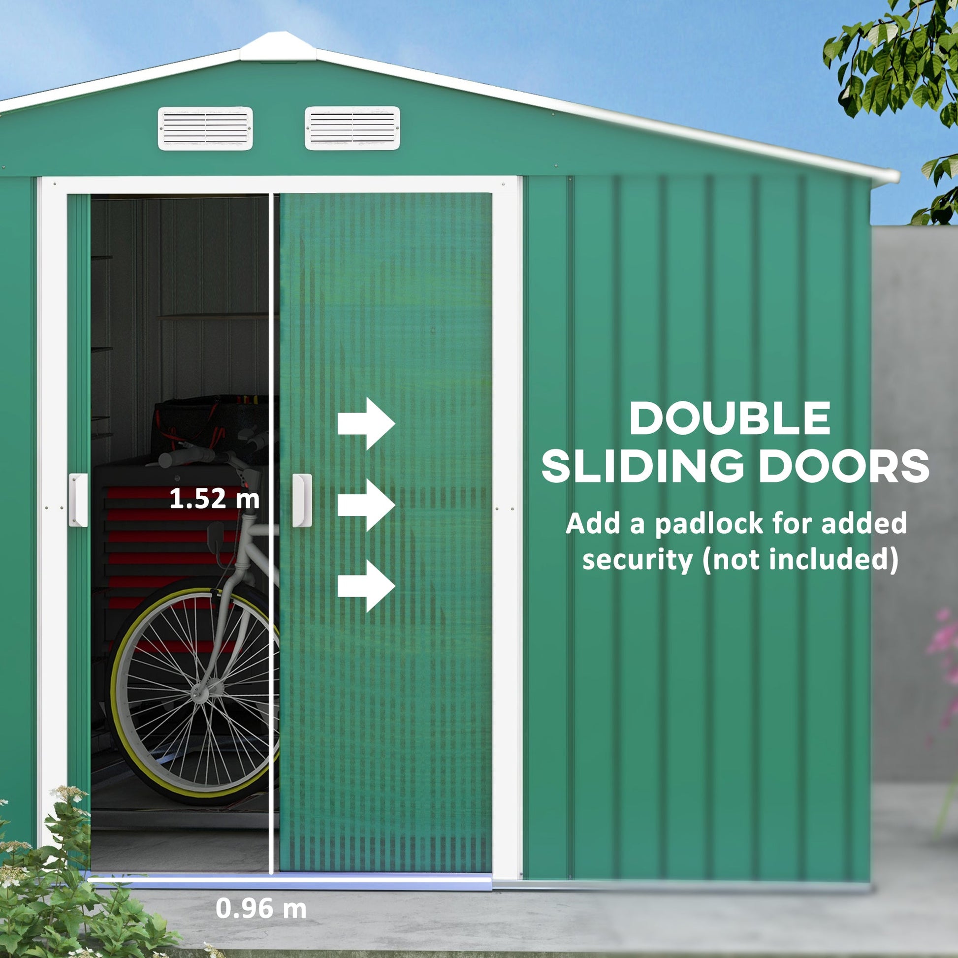 9' x 6' Garden Storage Shed with Foundation Kit, Metal Tool Storage House with Double Doors for Outdoor Patio Yard, Green