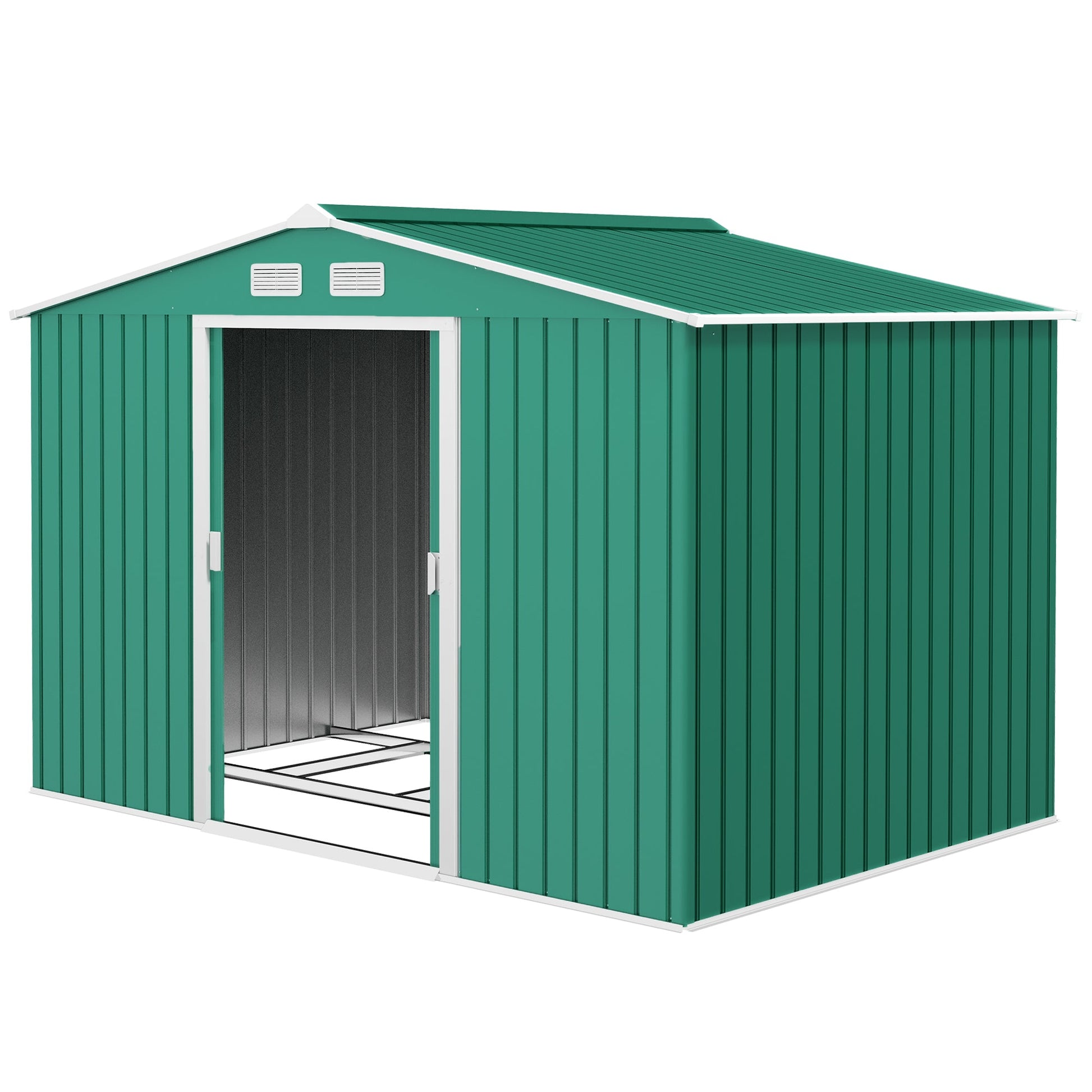 9' x 6' Garden Storage Shed with Foundation Kit, Metal Tool Storage House with Double Doors for Outdoor Patio Yard, Green