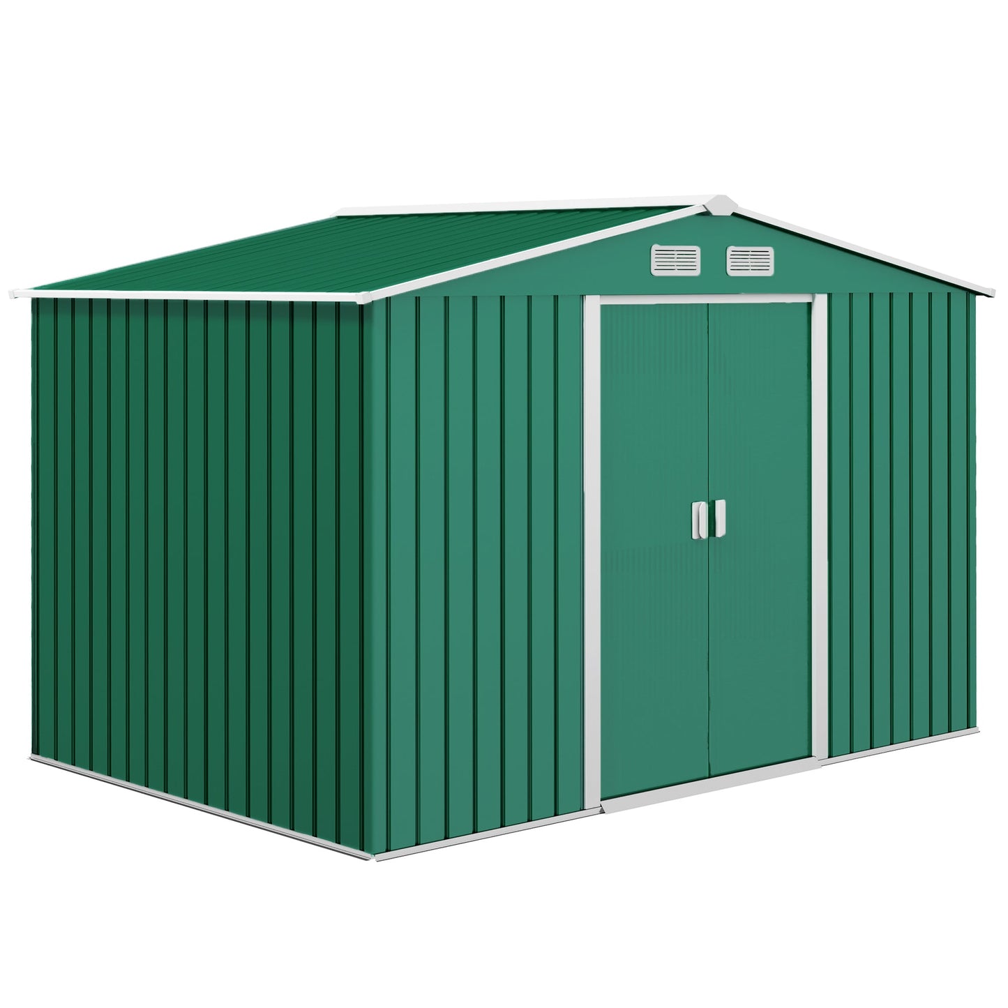 9' x 6' Garden Storage Shed with Foundation Kit, Metal Tool Storage House with Double Doors for Outdoor Patio Yard, Green