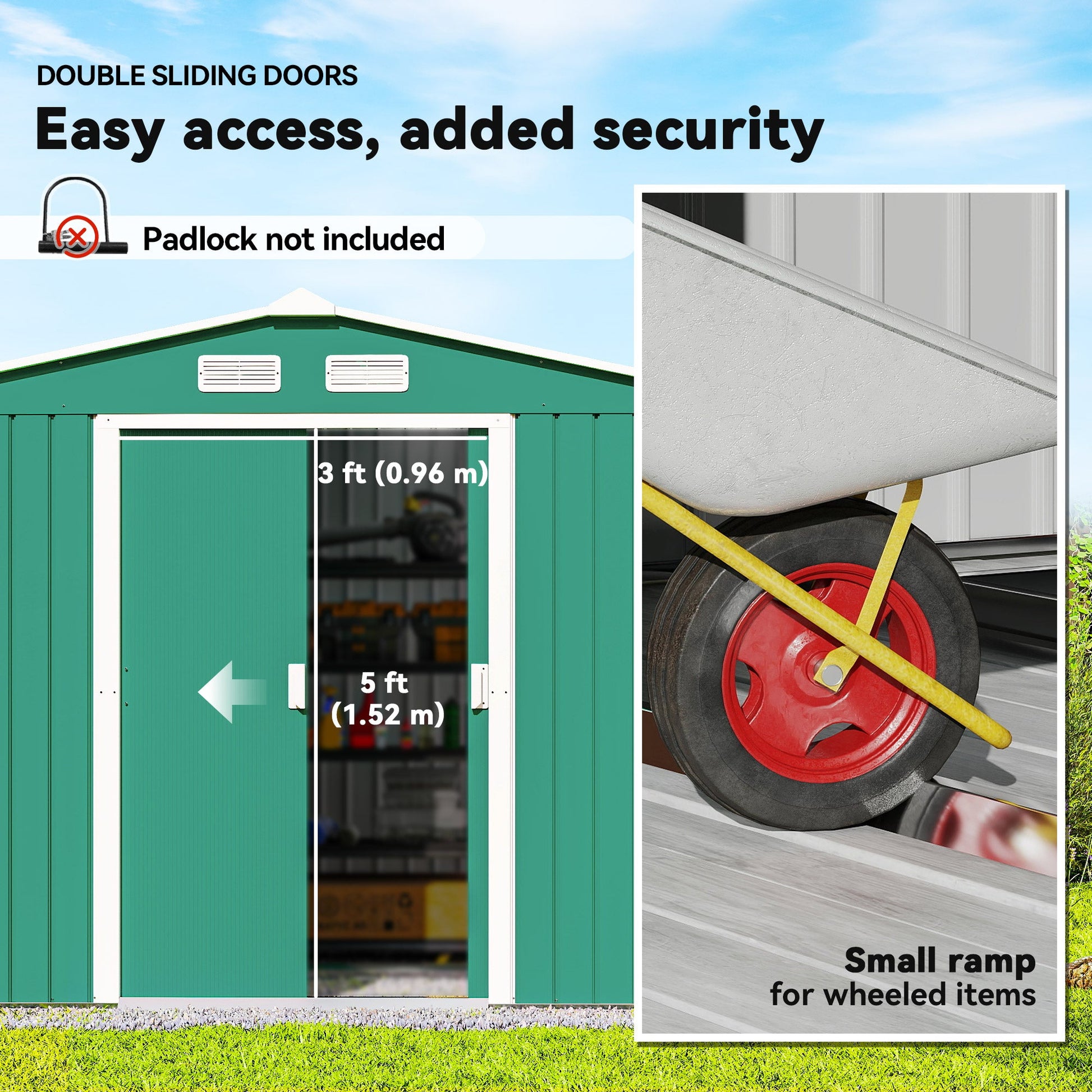 9' x 6' Garden Storage Shed with Foundation Kit, Metal Tool Storage House with Double Doors for Outdoor Patio Yard, Green
