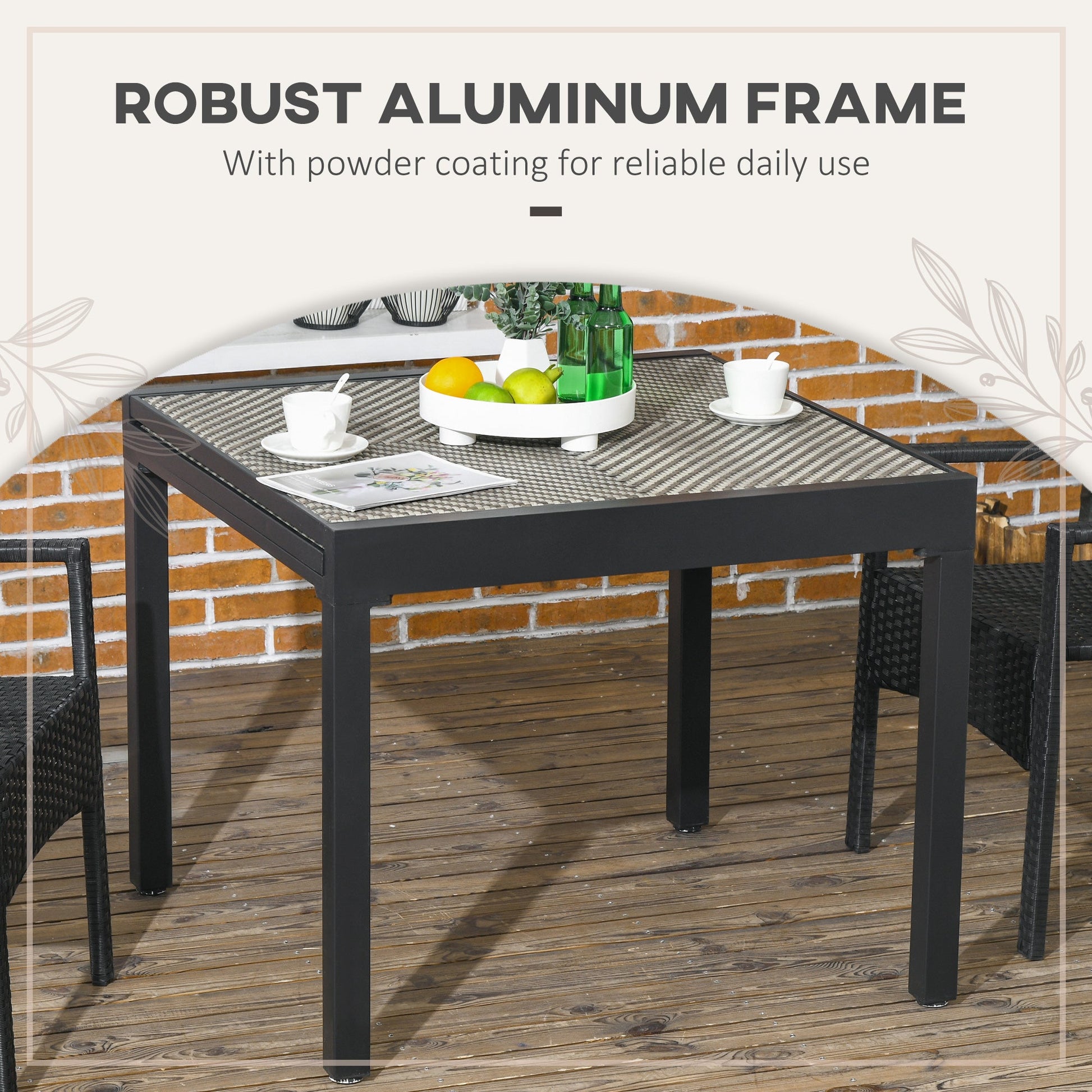 Extendable Rattan Dining Table, 35.4"/70.9" x 35.4" Aluminum Frame Patio Wicker Retractable Table, for 4-8 People, Mixed Brown