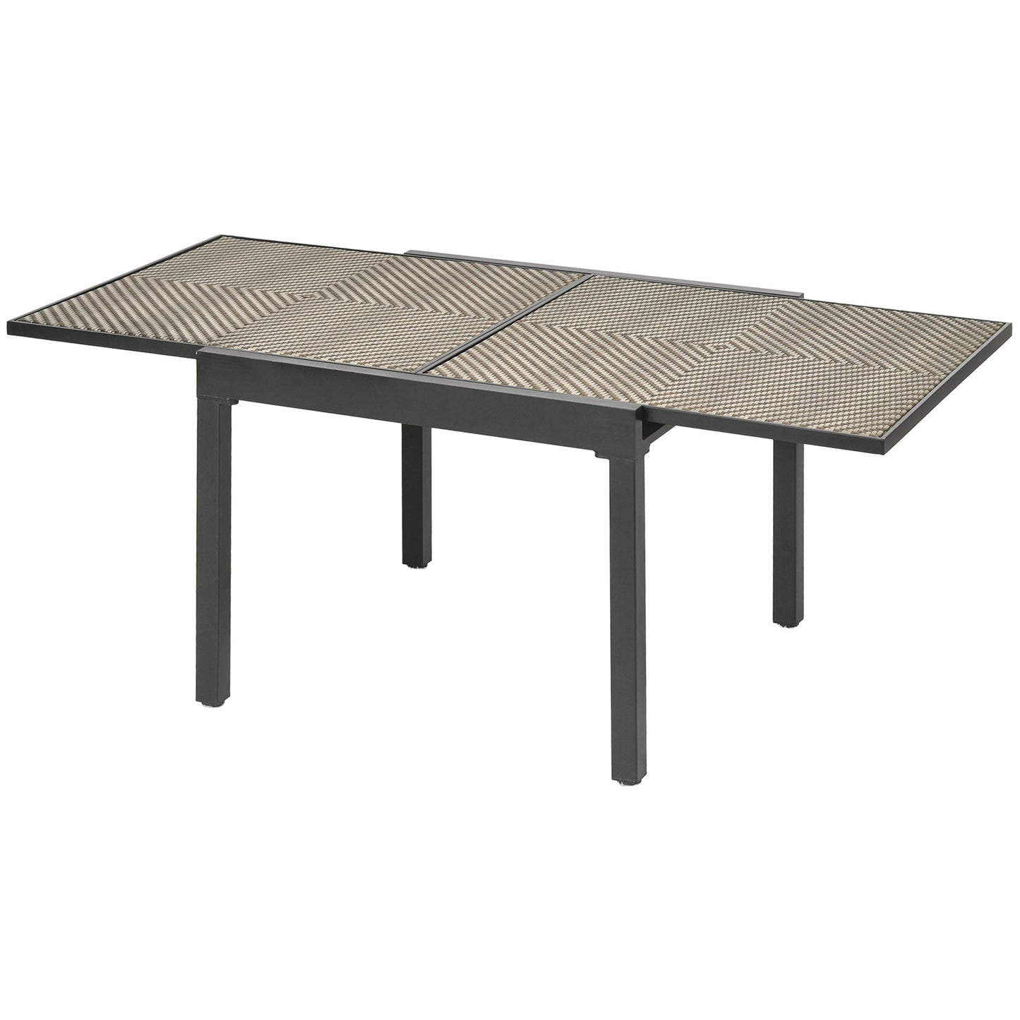 Extendable Rattan Dining Table, 35.4"/70.9" x 35.4" Aluminum Frame Patio Wicker Retractable Table, for 4-8 People, Mixed Brown