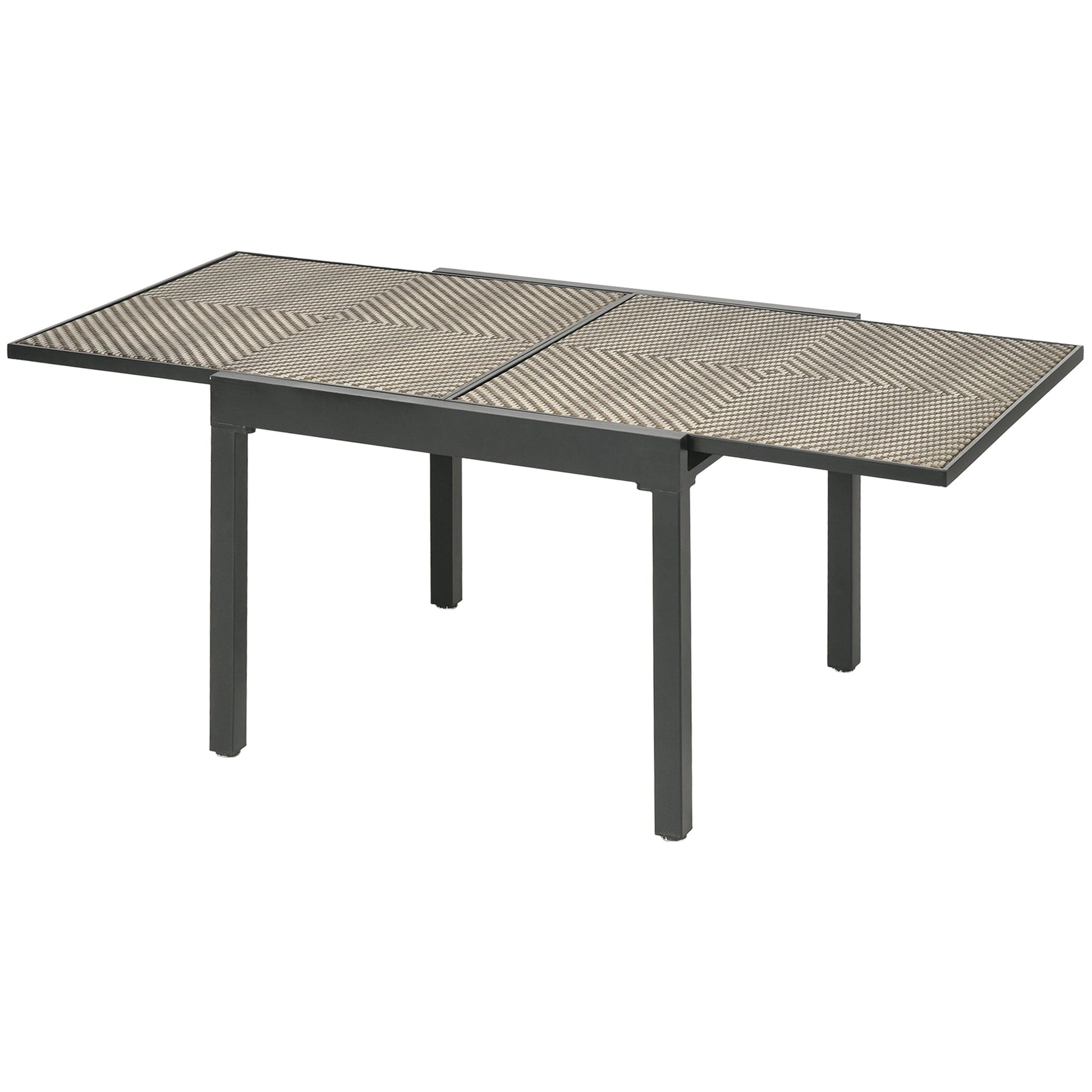 Extendable Rattan Dining Table, 35.4"/70.9" x 35.4" Aluminum Frame Patio Wicker Retractable Table, for 4-8 People, Mixed Brown
