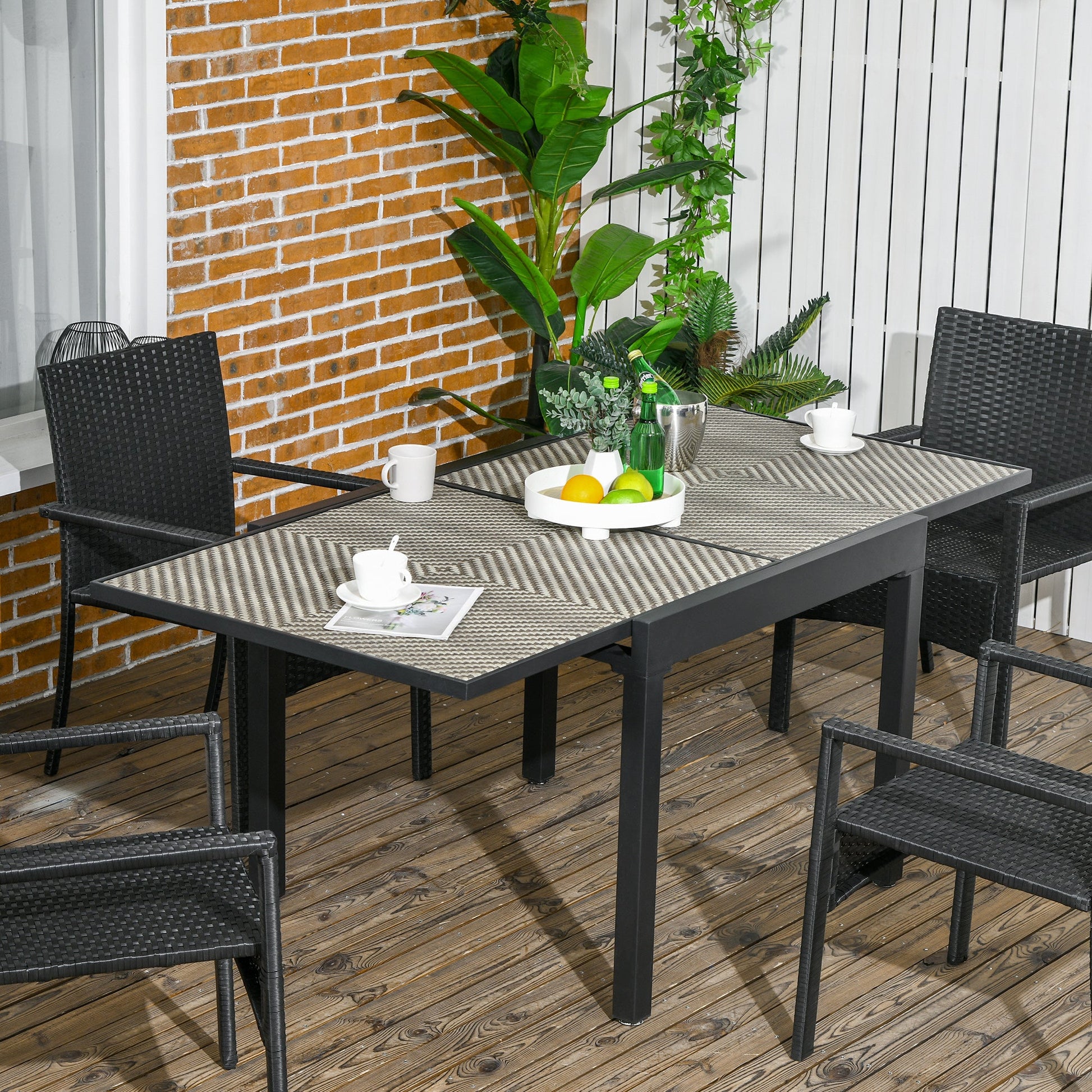 Extendable Rattan Dining Table, 35.4"/70.9" x 35.4" Aluminum Frame Patio Wicker Retractable Table, for 4-8 People, Mixed Brown