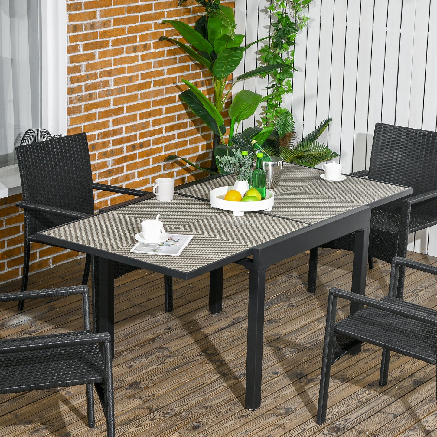 Extendable Rattan Dining Table, 35.4"/70.9" x 35.4" Aluminum Frame Patio Wicker Retractable Table, for 4-8 People, Mixed Brown