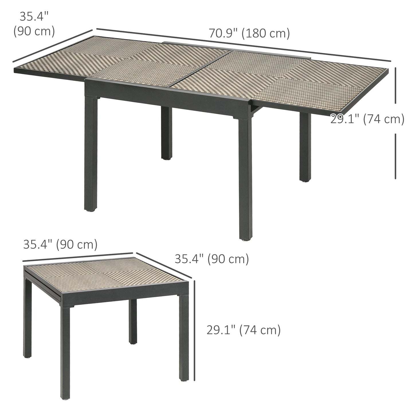 Extendable Rattan Dining Table, 35.4"/70.9" x 35.4" Aluminum Frame Patio Wicker Retractable Table, for 4-8 People, Mixed Brown