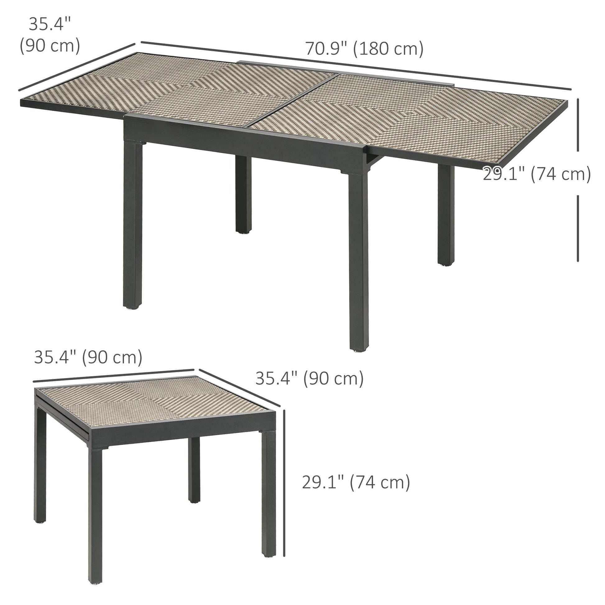 Extendable Rattan Dining Table, 35.4"/70.9" x 35.4" Aluminum Frame Patio Wicker Retractable Table, for 4-8 People, Mixed Brown