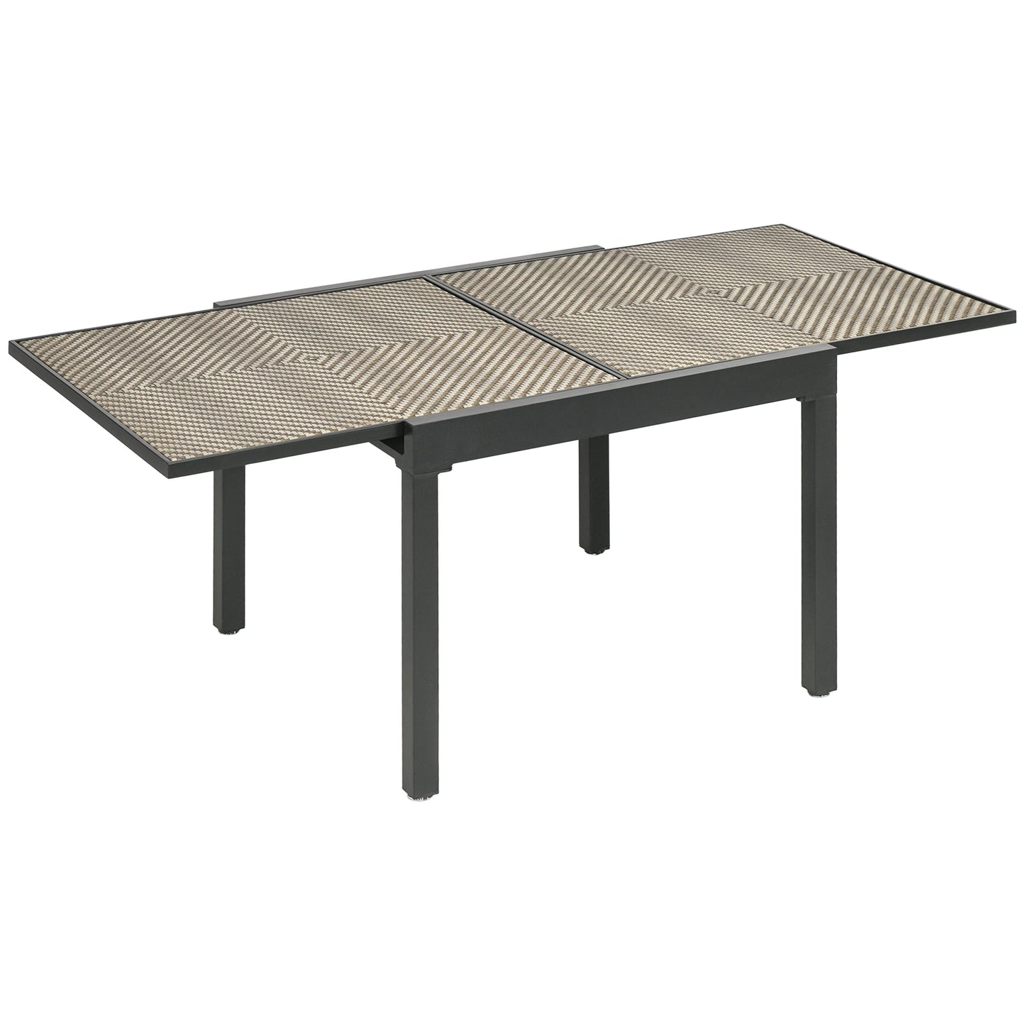 Extendable Rattan Dining Table, 35.4"/70.9" x 35.4" Aluminum Frame Patio Wicker Retractable Table, for 4-8 People, Mixed Brown