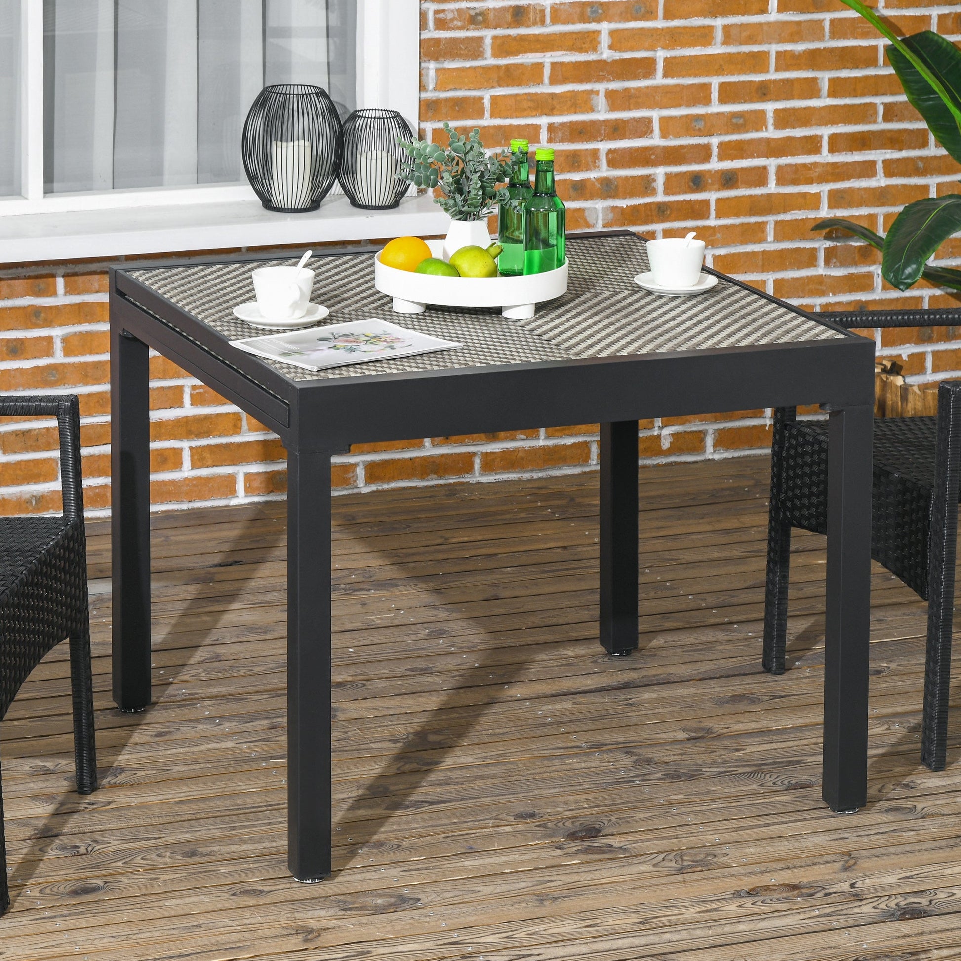 Extendable Rattan Dining Table, 35.4"/70.9" x 35.4" Aluminum Frame Patio Wicker Retractable Table, for 4-8 People, Mixed Brown