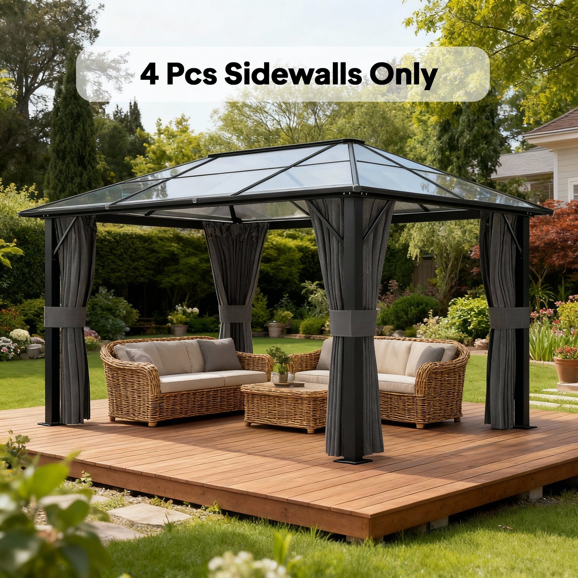 10' x 13' Universal Gazebo Sidewall Set with 4 Panels, Hooks/C-Rings Included for Pergolas & Cabanas, Light Grey