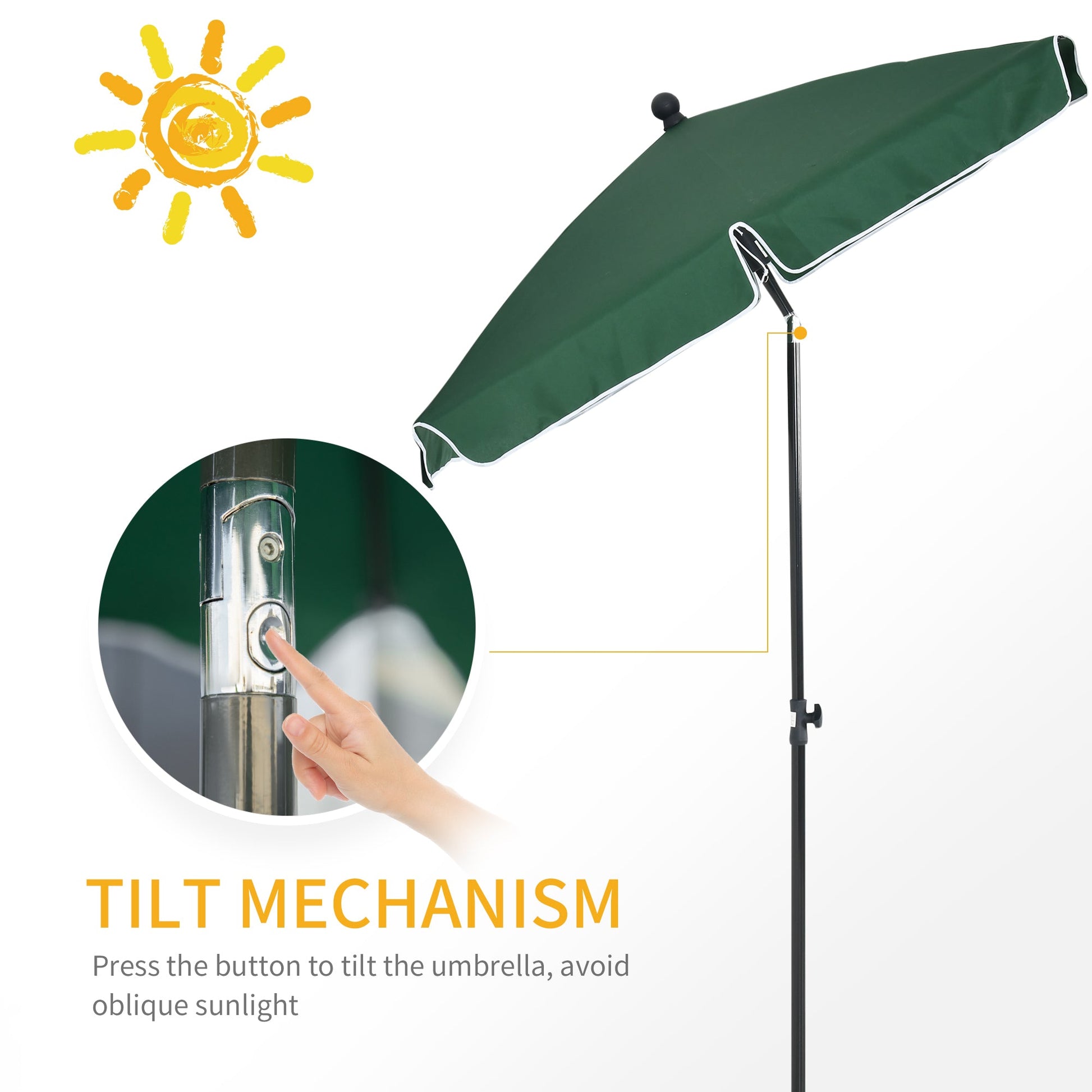 6.5x4ft Rectangle Patio Umbrella Aluminum Tilt Adjustable Garden Parasol Sun Shade Outdoor Canopy Green