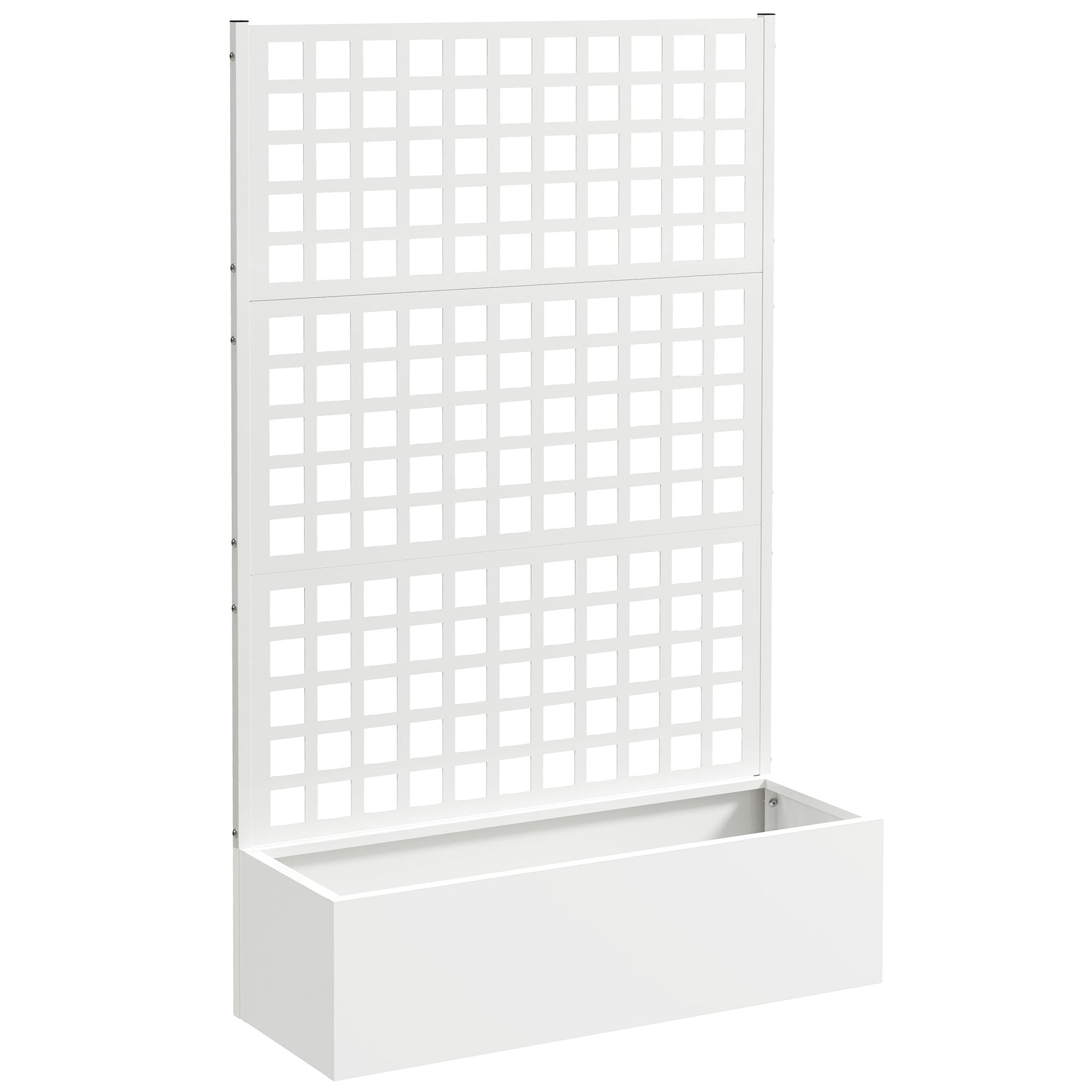 Galvanized Raised Garden Bed with Trellis, 43"x16"x70" Metal Planter Box with Drainage Holes, Outdoor Privacy Screen for Climbing Plant Vegetable Vine, White