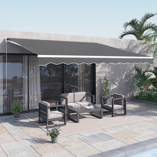 13' x 10' Electric Awning, Retractable Awning Sun Shade Shelter with Remote Controller, Manual Crank Handle and Aluminum Frame, for Deck, Balcony, Yard, Grey