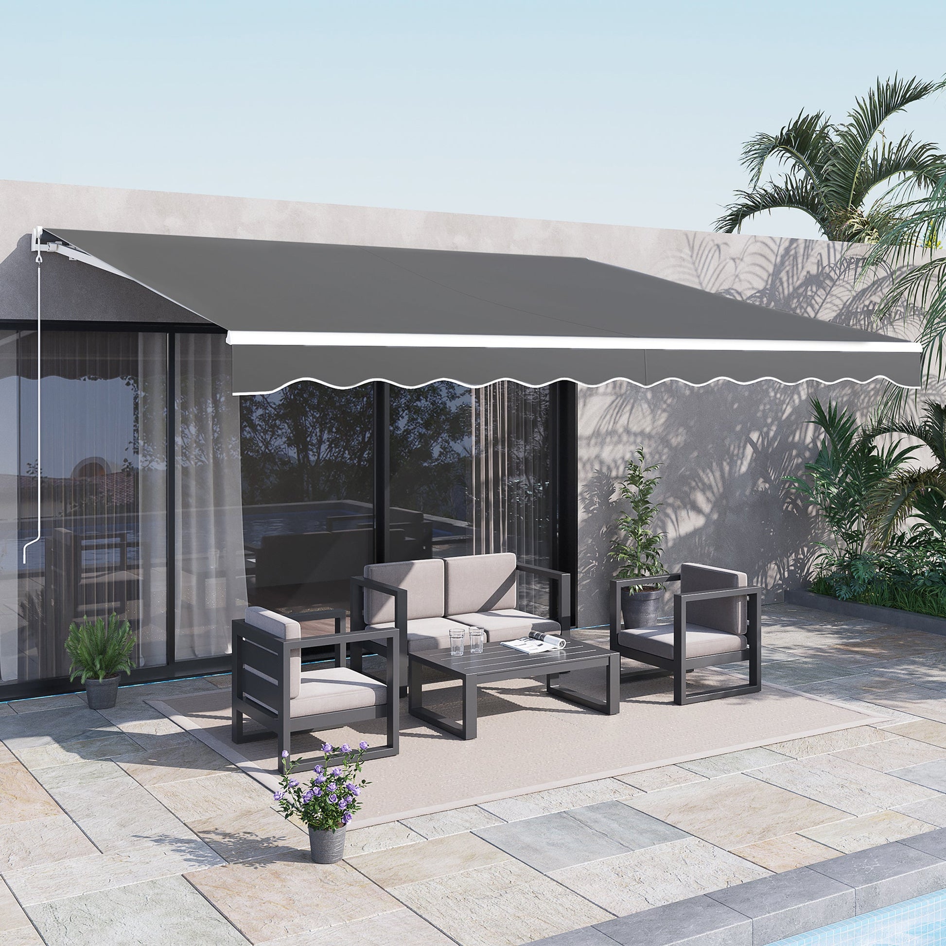 13' x 10' Electric Awning, Retractable Awning Sun Shade Shelter with Remote Controller, Manual Crank Handle and Aluminum Frame, for Deck, Balcony, Yard, Grey