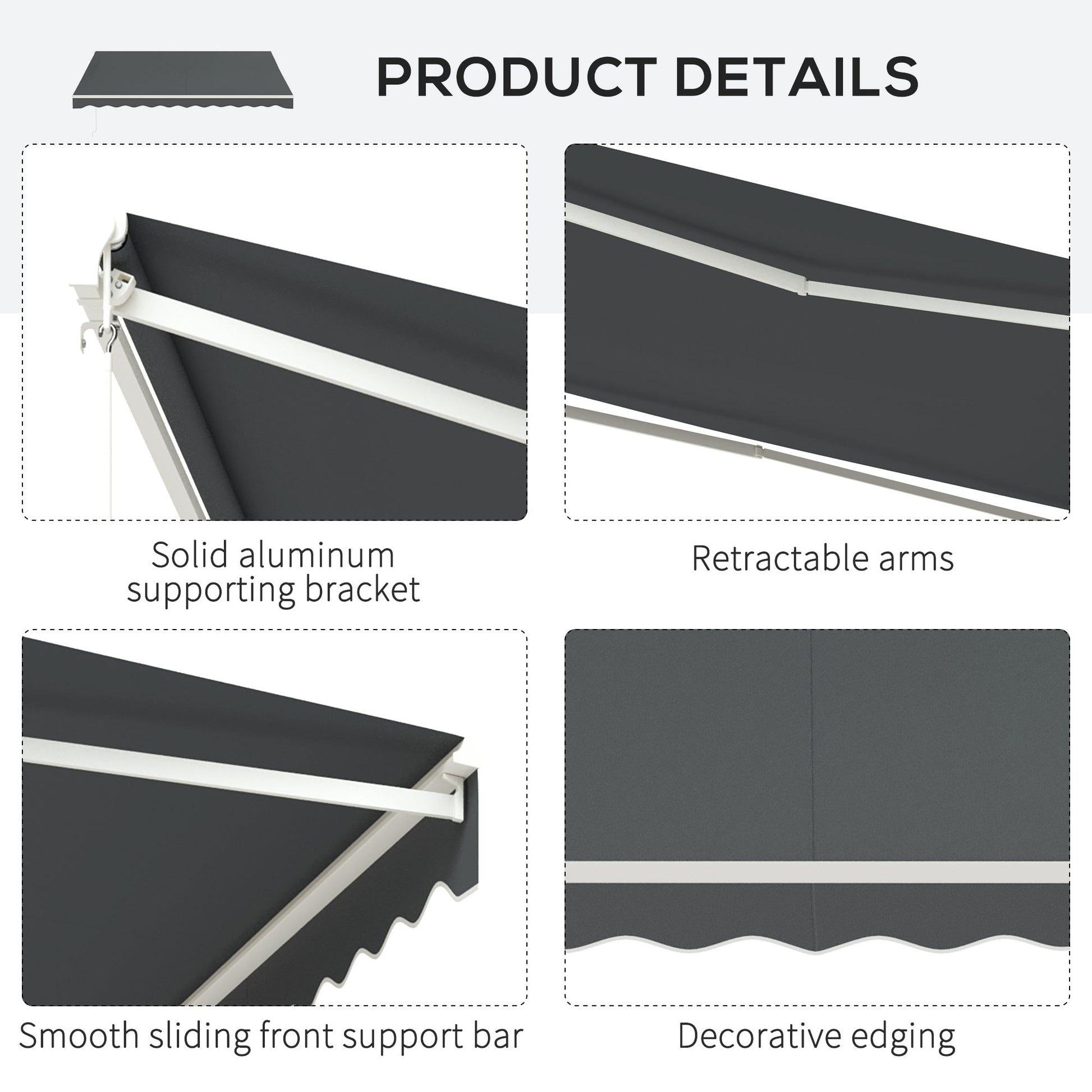 13' x 10' Electric Awning, Retractable Awning Sun Shade Shelter with Remote Controller, Manual Crank Handle and Aluminum Frame, for Deck, Balcony, Yard, Grey
