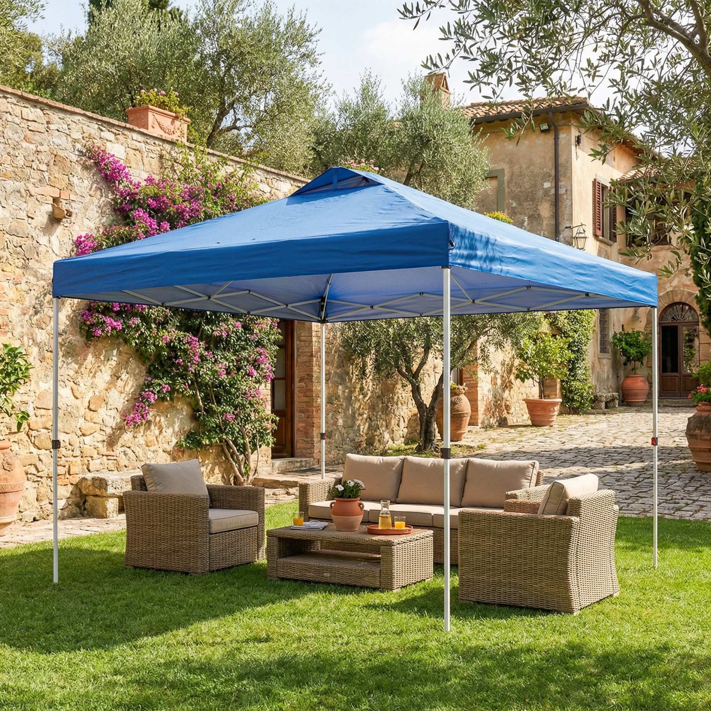 9.8' x 9.8' Pop Up Canopy, Waterproof Canopy Tent for Parties, Garden, BBQs, Easy Setup Instant Shelter and Garden Gazebo with Carrying Bag, Stakes and Ropes, Blue
