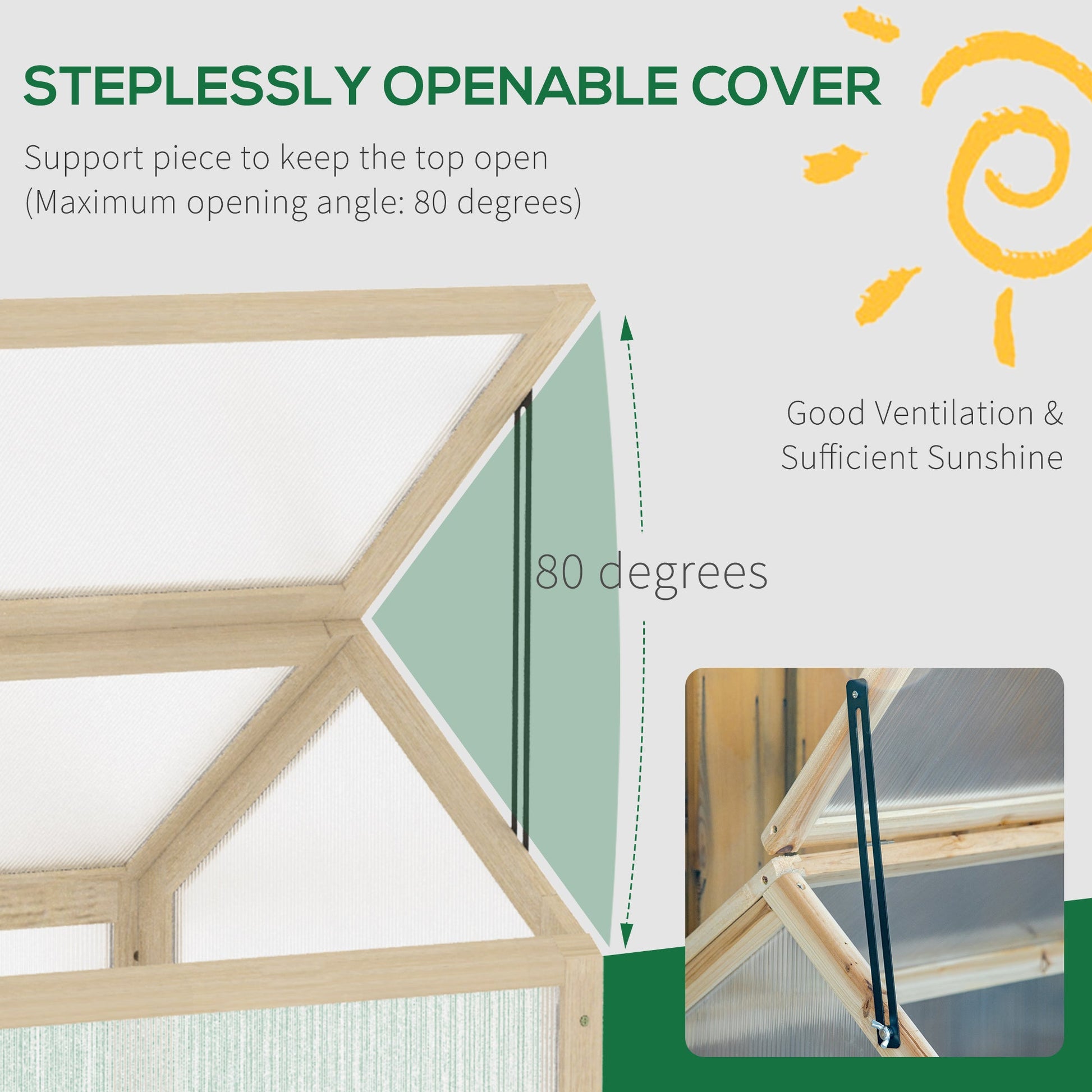 Wooden Cold Frame Greenhouse Garden Portable Raised Planter with Openable Top for Indoor, Outdoor, Flowers, Vegetables, Plants, 35.5" x 20.5" x 19.5", Natural Wood