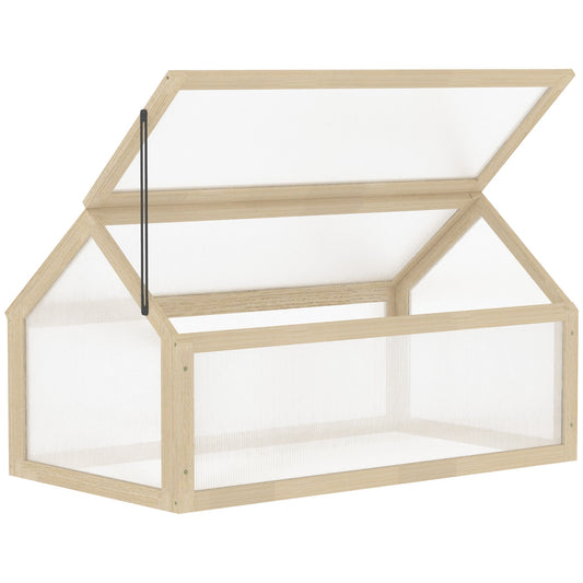 Wooden Cold Frame Greenhouse Garden Portable Raised Planter with Openable Top for Indoor, Outdoor, Flowers, Vegetables, Plants, 35.5" x 20.5" x 19.5", Natural Wood