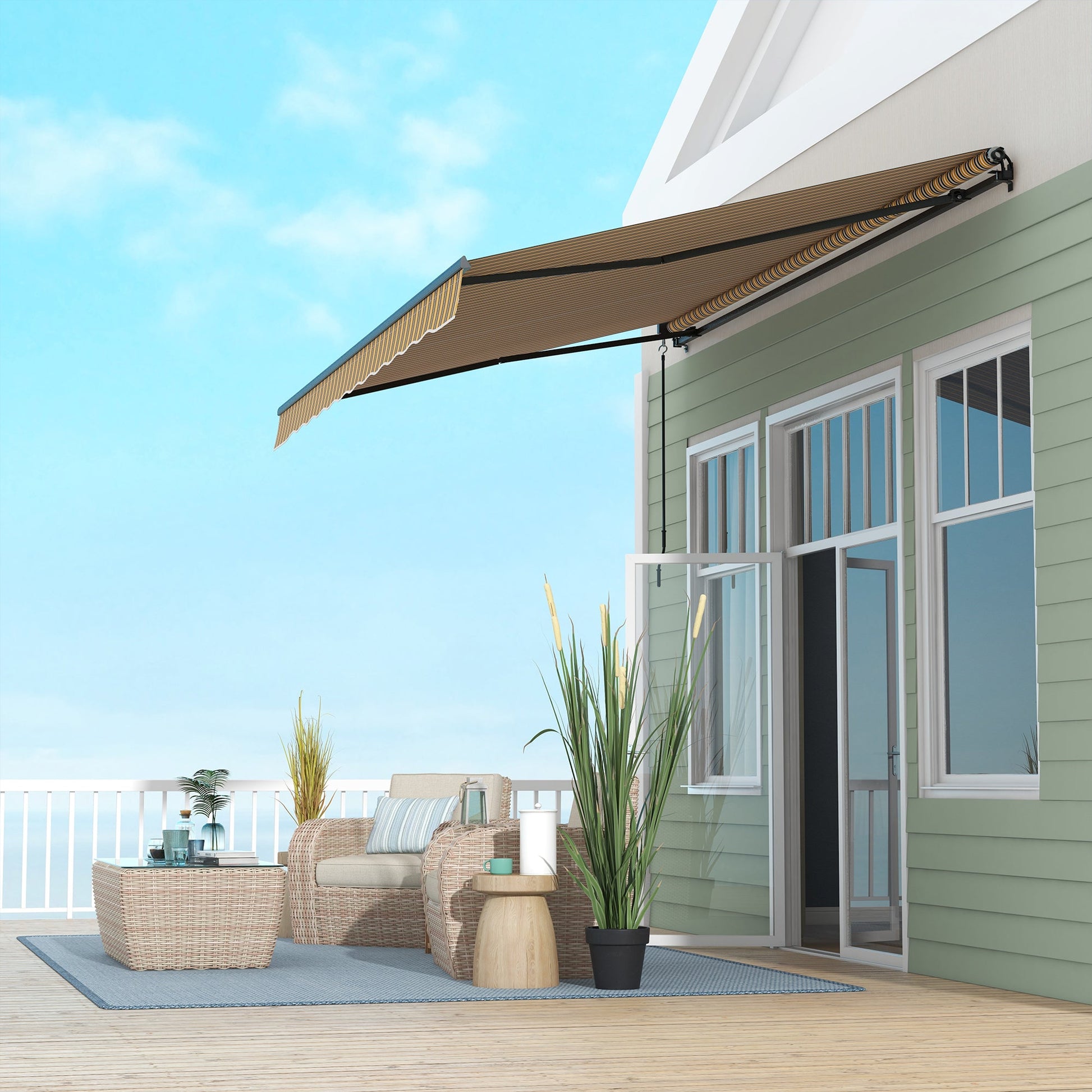  13' x 10' Retractable Awning, Patio Awning Sunshade Shelter with Manual Crank Handle, 280gsm UV Resistant Fabric and Aluminum Frame, for Balcony, Yard, Amber/Dark Grey