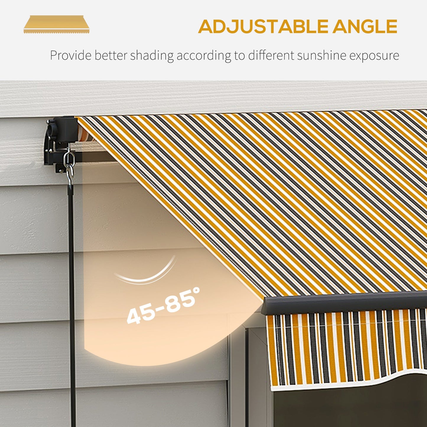  13' x 10' Retractable Awning, Patio Awning Sunshade Shelter with Manual Crank Handle, 280gsm UV Resistant Fabric and Aluminum Frame, for Balcony, Yard, Amber/Dark Grey
