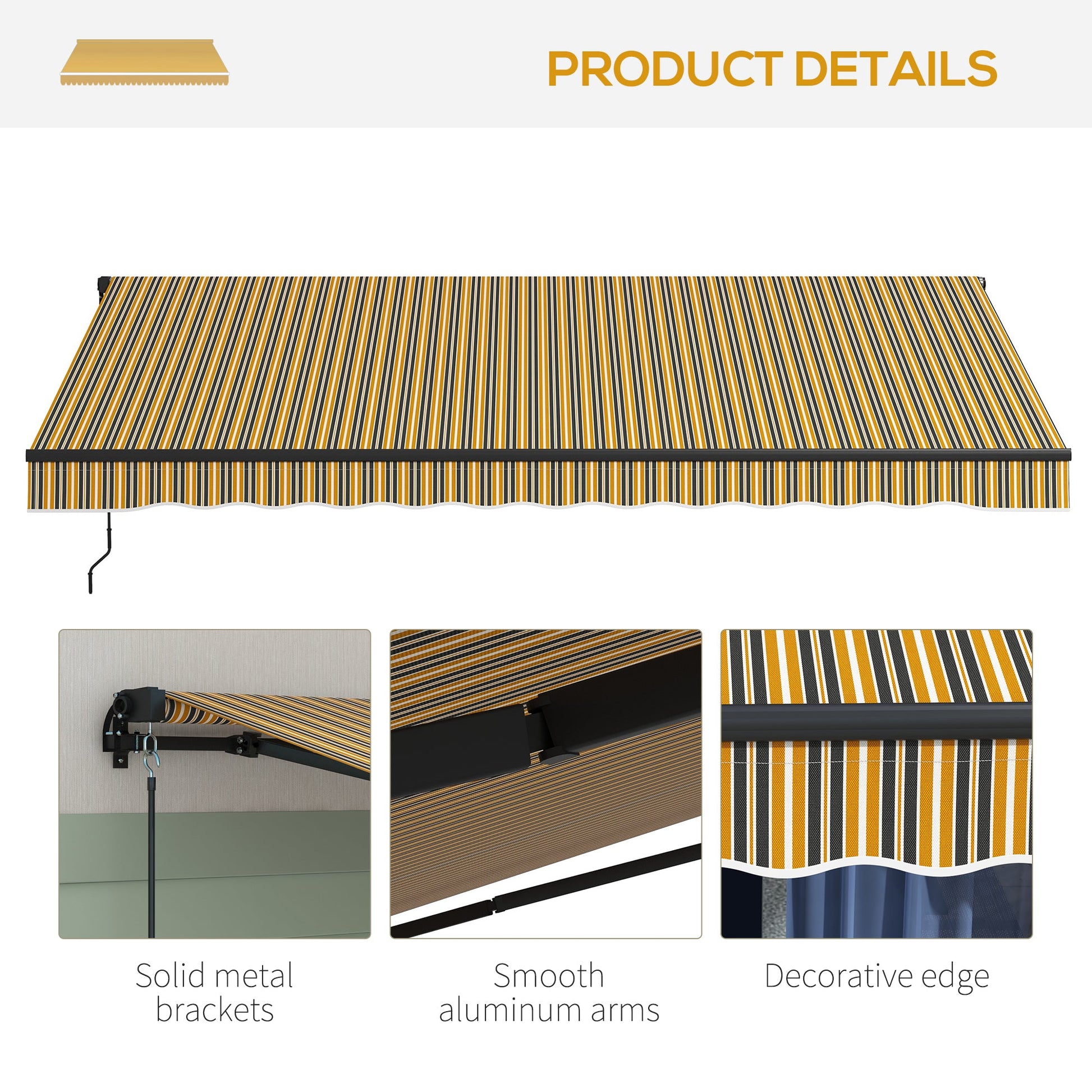  13' x 10' Retractable Awning, Patio Awning Sunshade Shelter with Manual Crank Handle, 280gsm UV Resistant Fabric and Aluminum Frame, for Balcony, Yard, Amber/Dark Grey