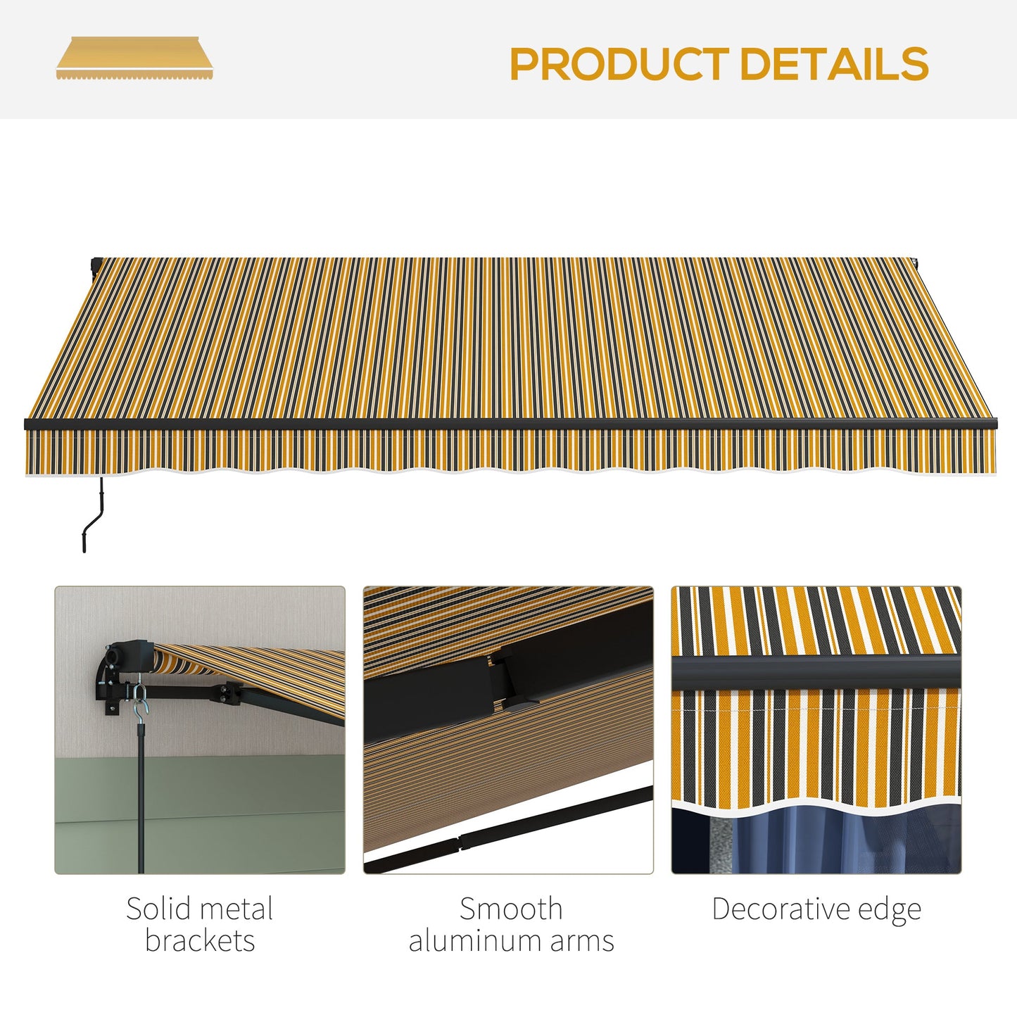  13' x 10' Retractable Awning, Patio Awning Sunshade Shelter with Manual Crank Handle, 280gsm UV Resistant Fabric and Aluminum Frame, for Balcony, Yard, Amber/Dark Grey