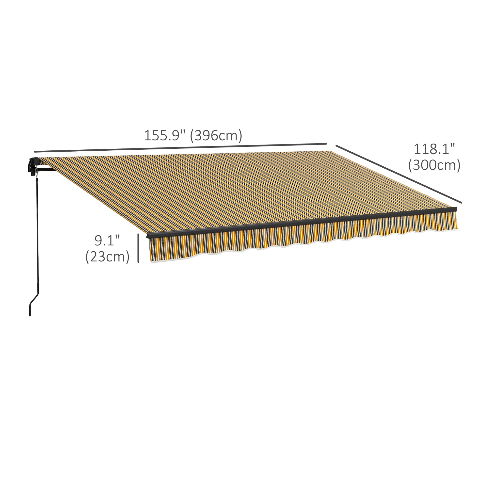  13' x 10' Retractable Awning, Patio Awning Sunshade Shelter with Manual Crank Handle, 280gsm UV Resistant Fabric and Aluminum Frame, for Balcony, Yard, Amber/Dark Grey