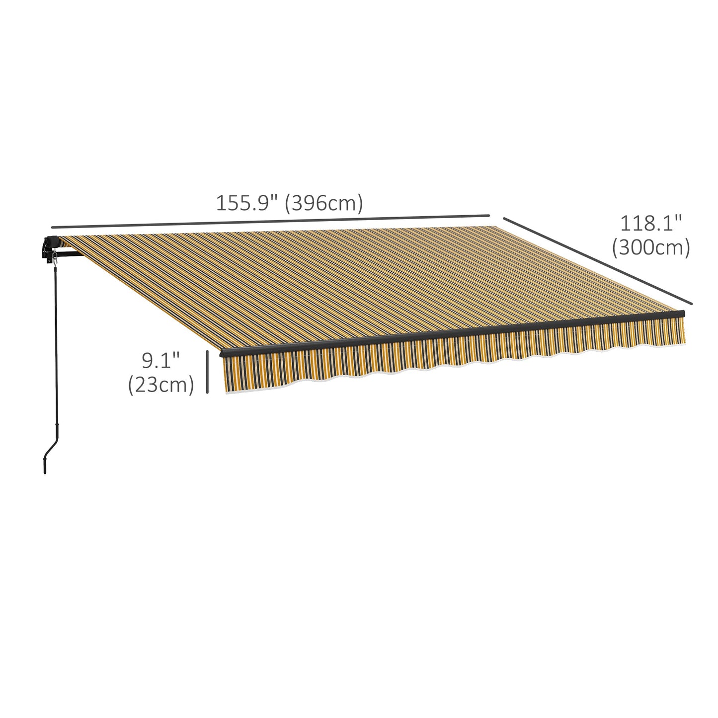  13' x 10' Retractable Awning, Patio Awning Sunshade Shelter with Manual Crank Handle, 280gsm UV Resistant Fabric and Aluminum Frame, for Balcony, Yard, Amber/Dark Grey